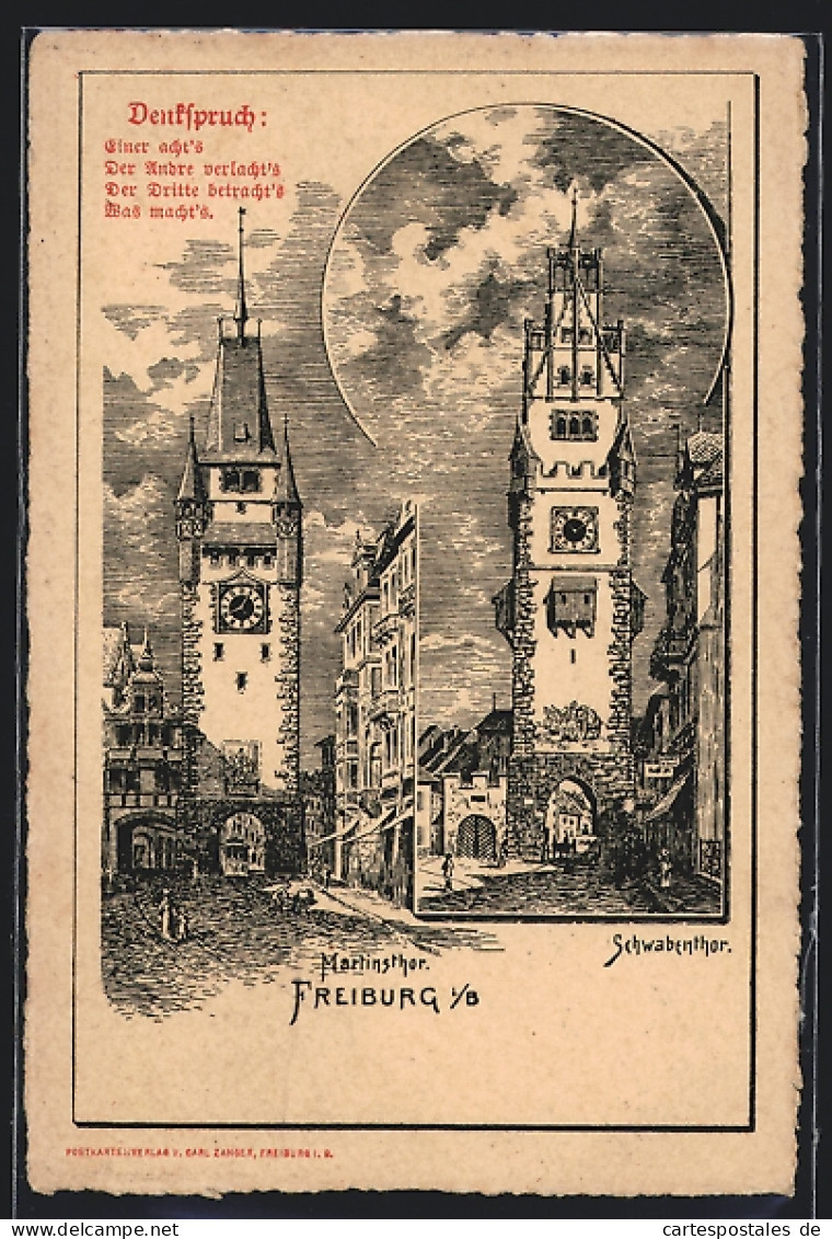 Künstler-AK Freiburg / Breisgau, Martinstor Und Schwabentor  - Freiburg I. Br.