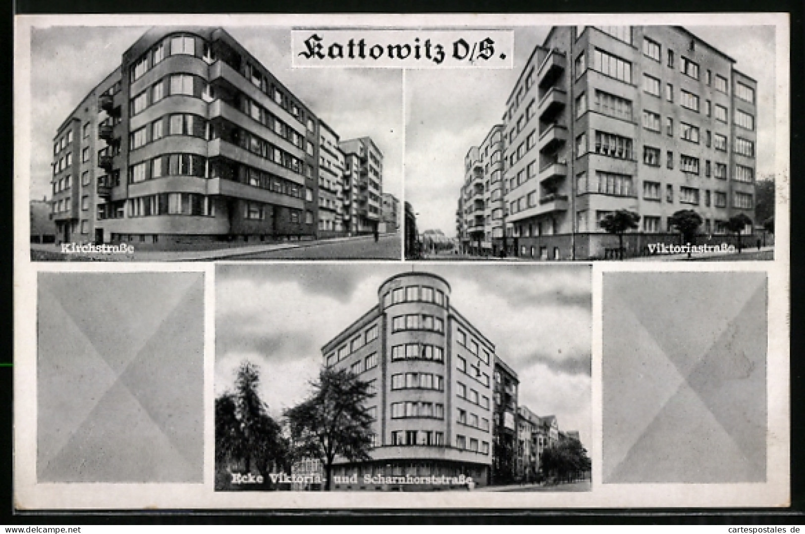 AK Kattowitz /O.-S., Kirchstrasse, Viktoriastrasse, Ecke Viktoria- Und Scharnhorststrasse  - Schlesien