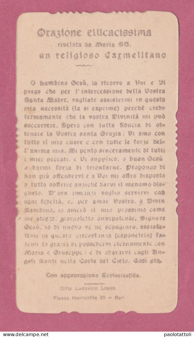 Holy Card, Santino- Redemptor Mundi. Con Approvazione Ecclesiastica. Ditta Ludovico Lopez, Bari- Dim. 107x 58 Mm - Devotion Images