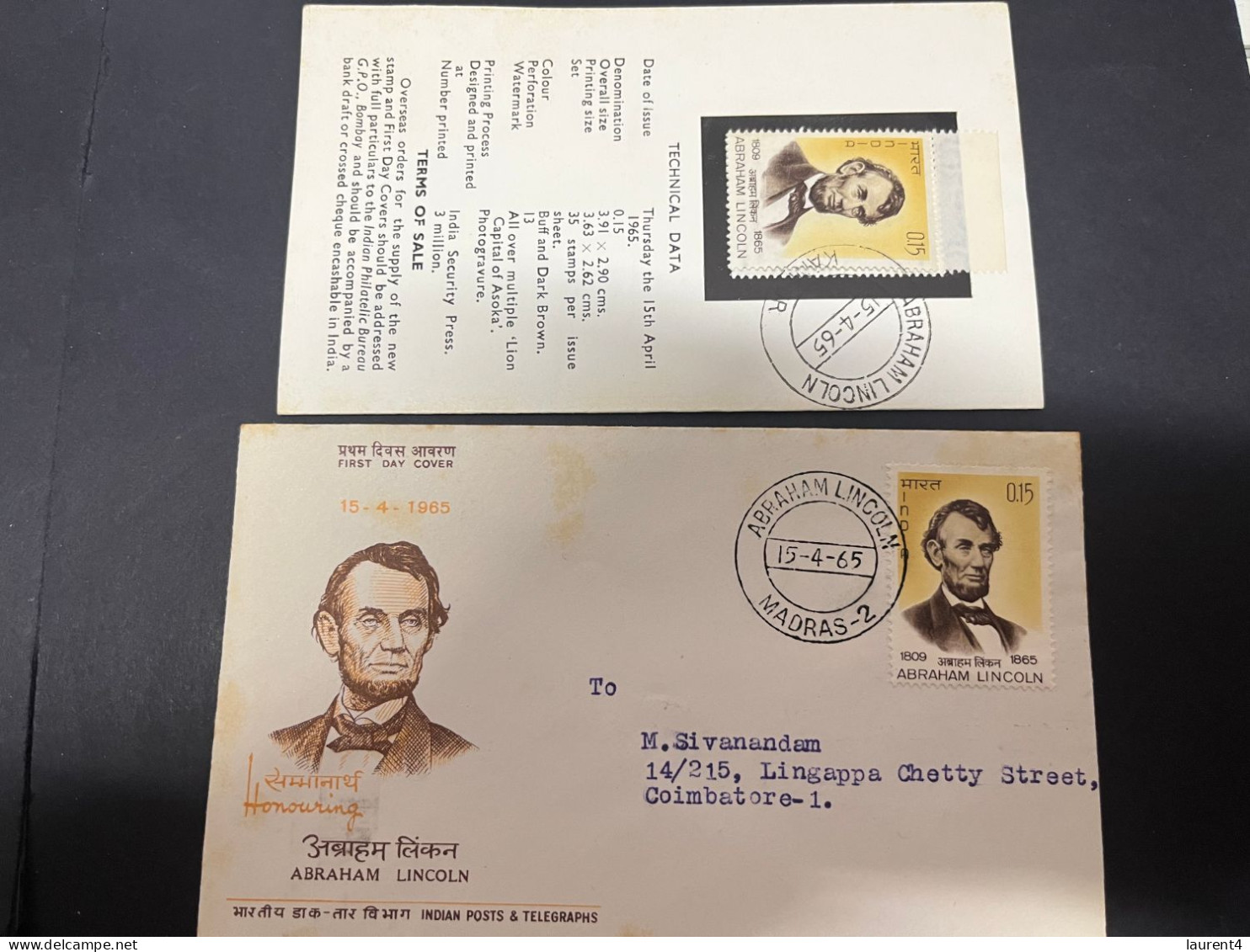 7-5-2024 (4 Z 24) INDIA FDC Cover - 1965 - Abraham Lincoln (with Insert) - FDC