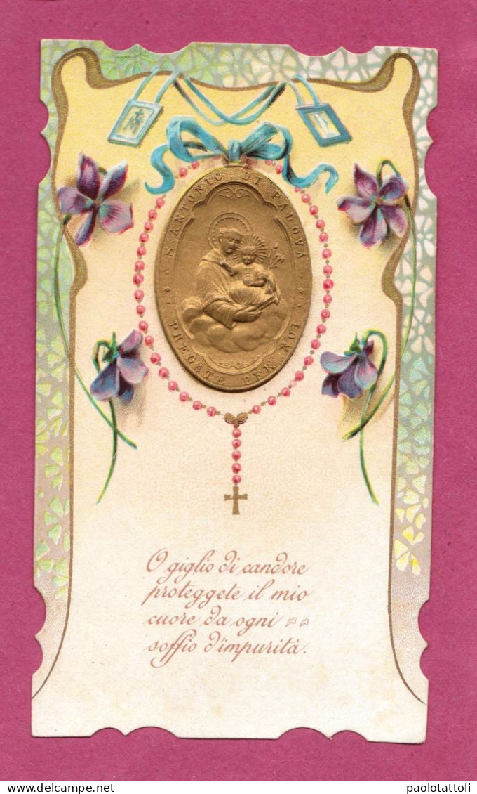Holy Card , Santino- O Giglio Di Candore Proteggete Il Mio Cuore Da Ogni Soffio Di Impurità. Immagine In Rilievo. Emboss - Devotion Images