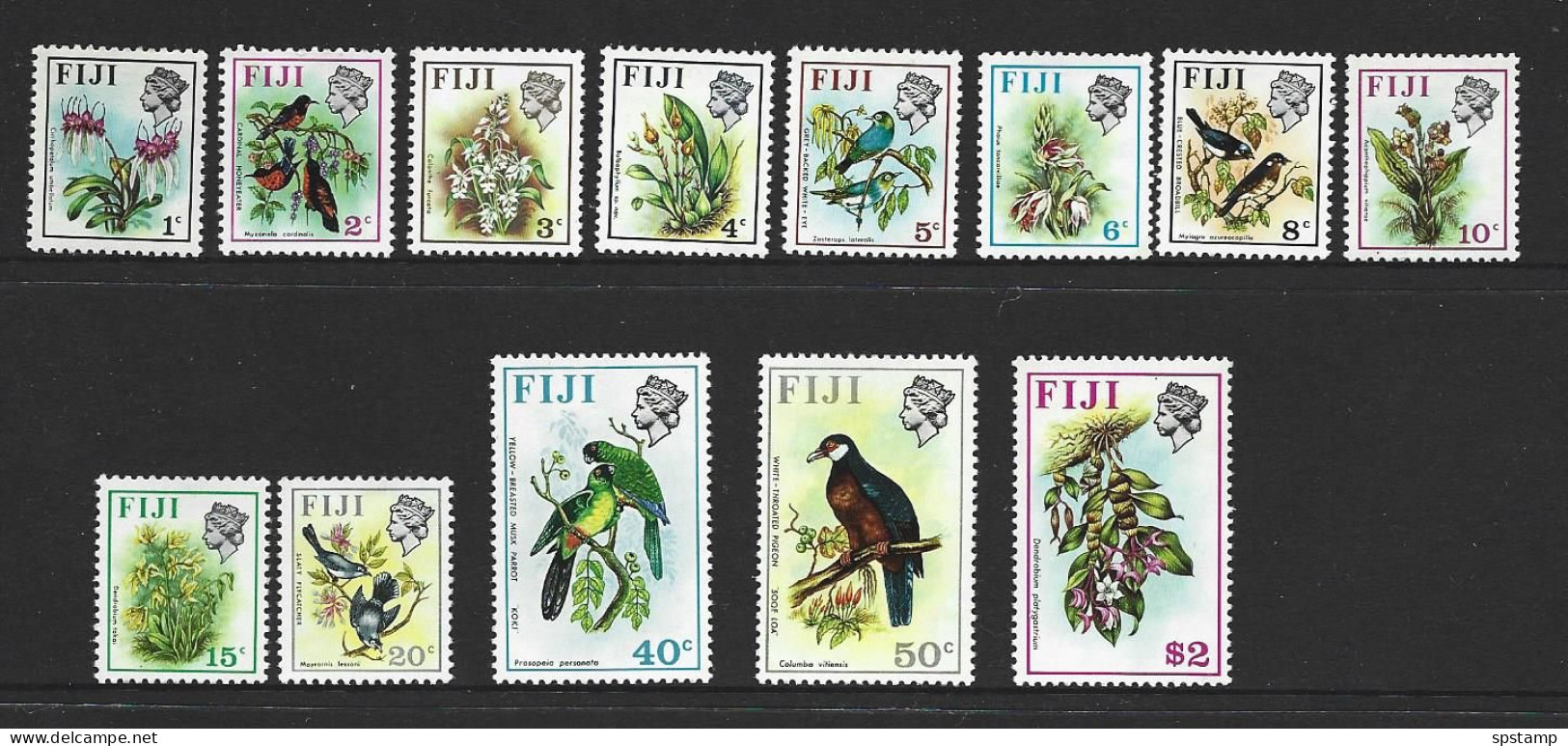 Fiji 1971 - 1977 Birds & Flowers Part Set Of 13 To $2 Simplified MNH - Fiji (...-1970)