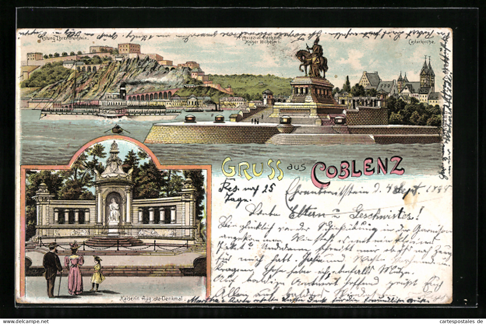 AK Koblenz, Kaiserin Augusta-Denkmal, Festung Ehrenbreitstsein Und Provinzial-Denkmal Kaiser Wilhelm I.  - Koblenz