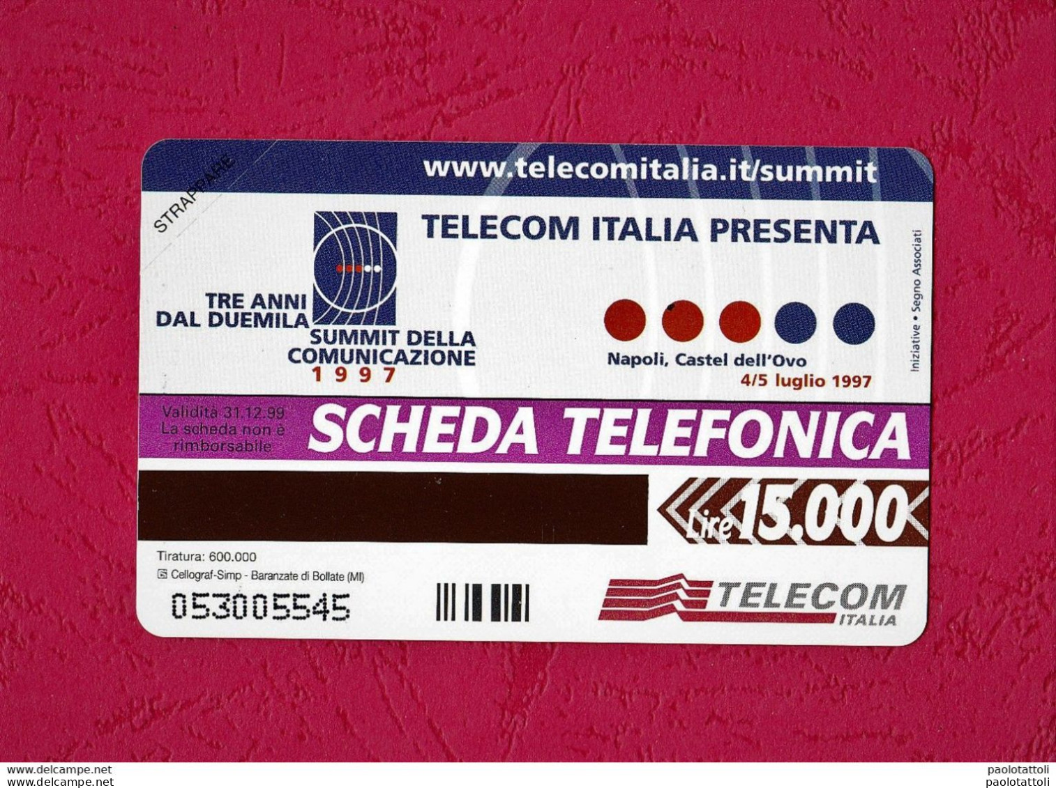 Italia, Italy- Prepaid Phone Card New- NUOVA- SUMMIT DELLA COMUNICAZIONE- 15000L. Ed. Celograf, Exp. 31.12.99 - Openbaar Getekend