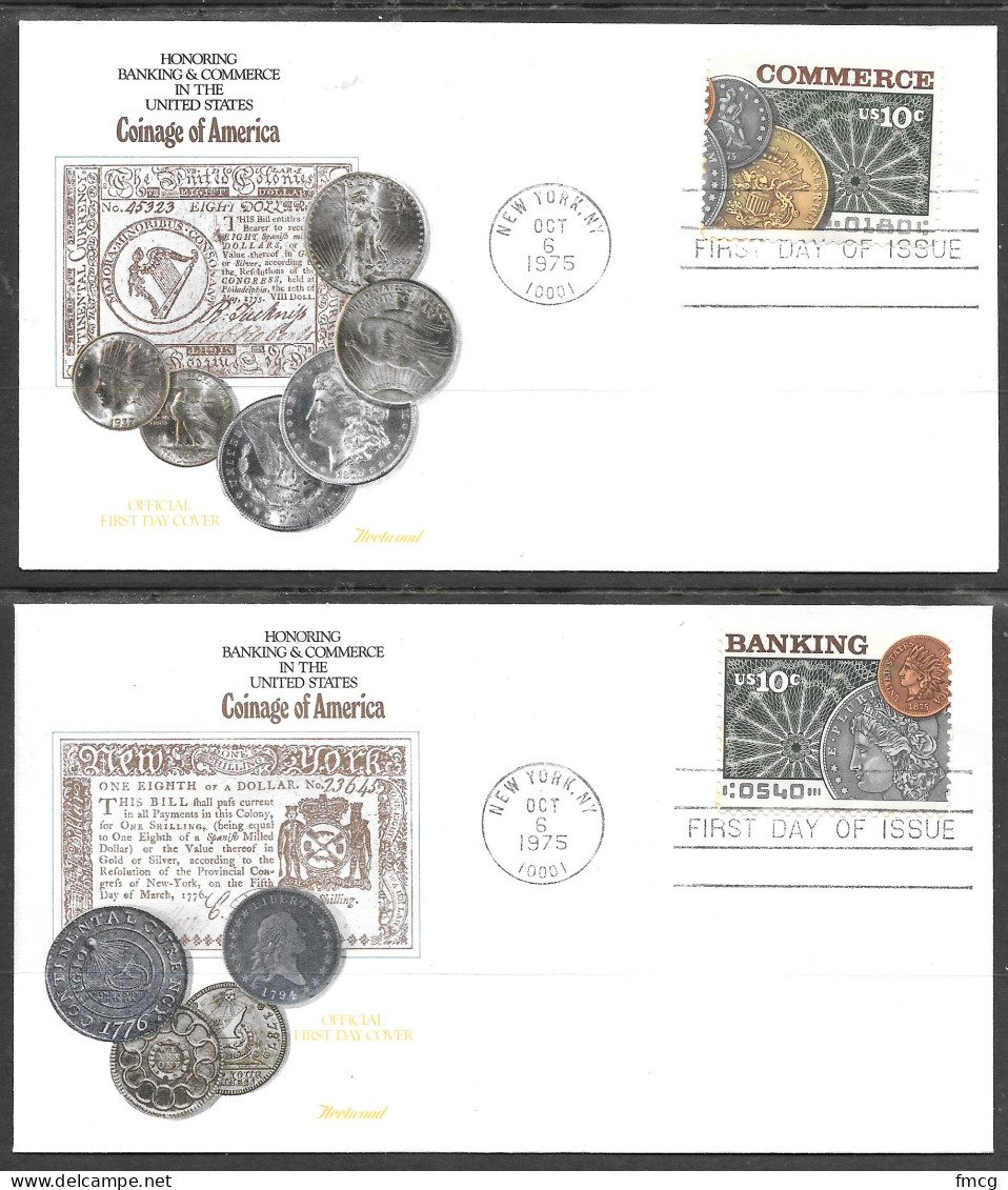 USA FDC Fleetwood Cachet, 1975 10 Cents Commerce & Banking Pair - 1971-1980