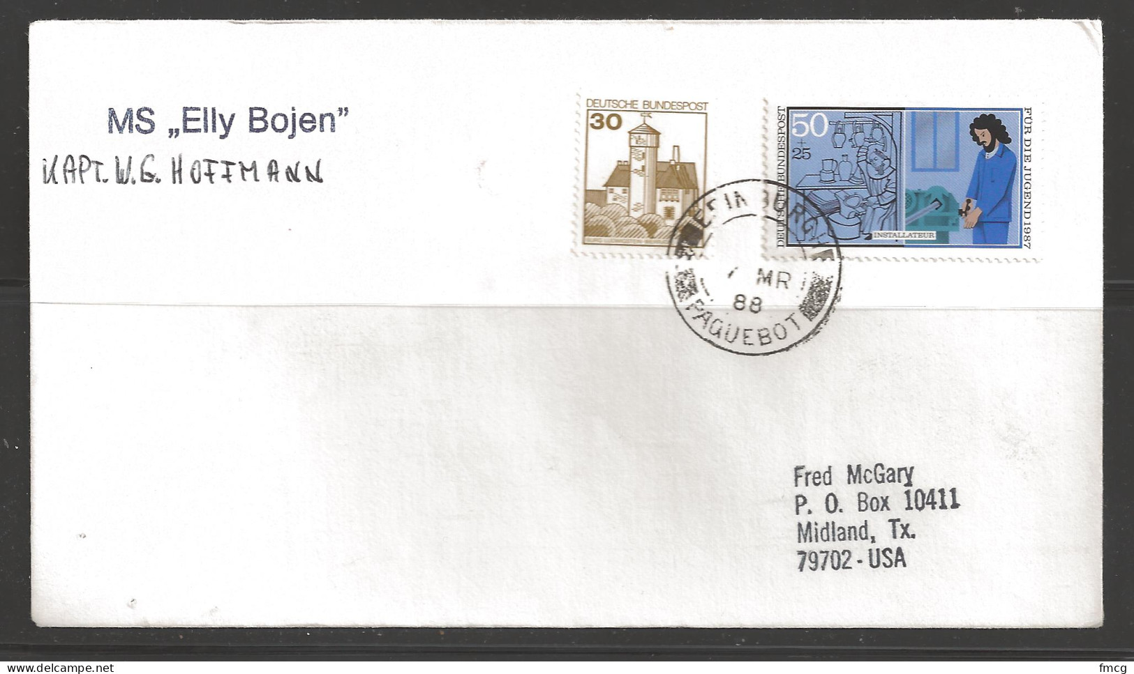 1988 Paquebot Cover, Germany Stamps Used In Edinburgh, Scotland, UK - Lettres & Documents