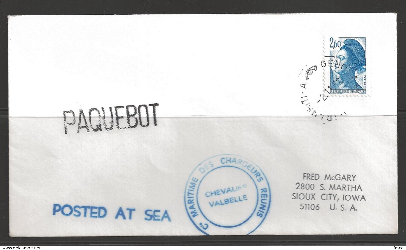 1982 Paquebot Cover, France Stamp Used In Genova Italy - Covers & Documents