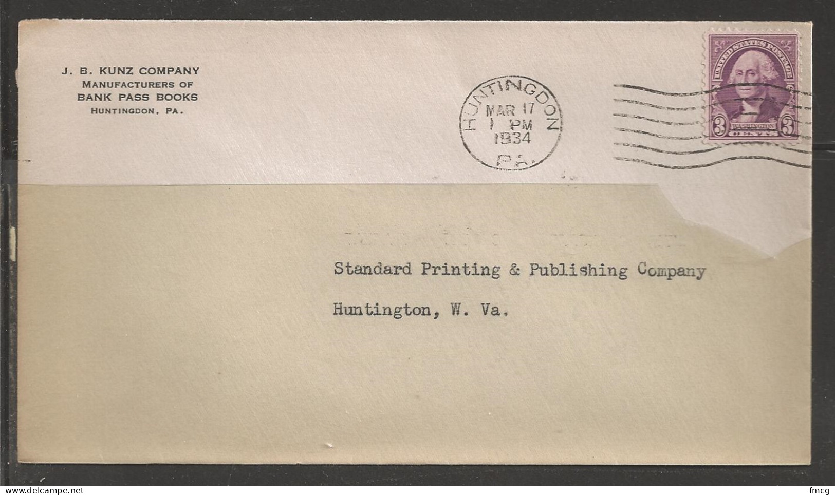 1934 Huntington West Virginia, Bank Pass Book Corner Card - Lettres & Documents