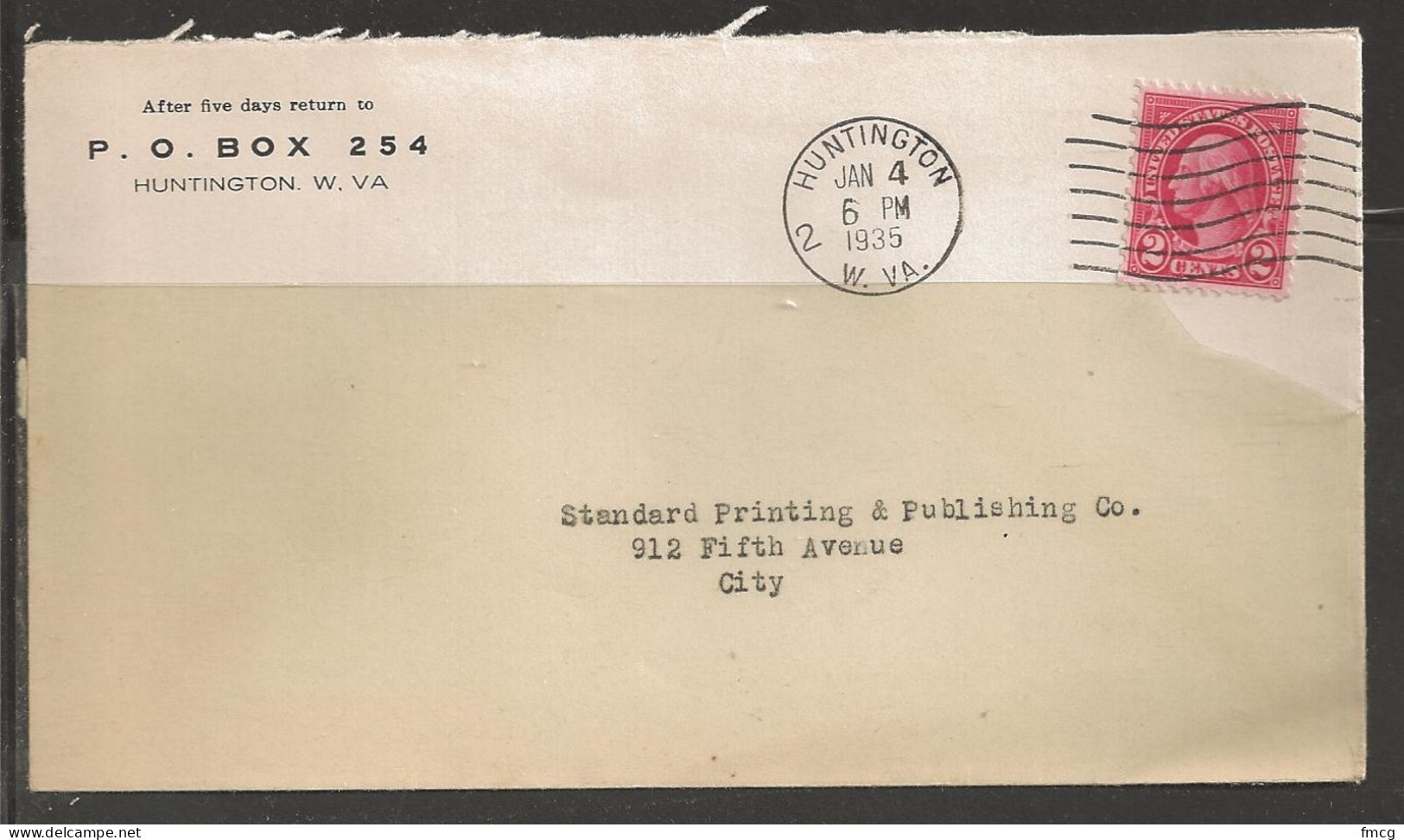 1935 Huntington West Virginia, PO Box Corner Card - Briefe U. Dokumente