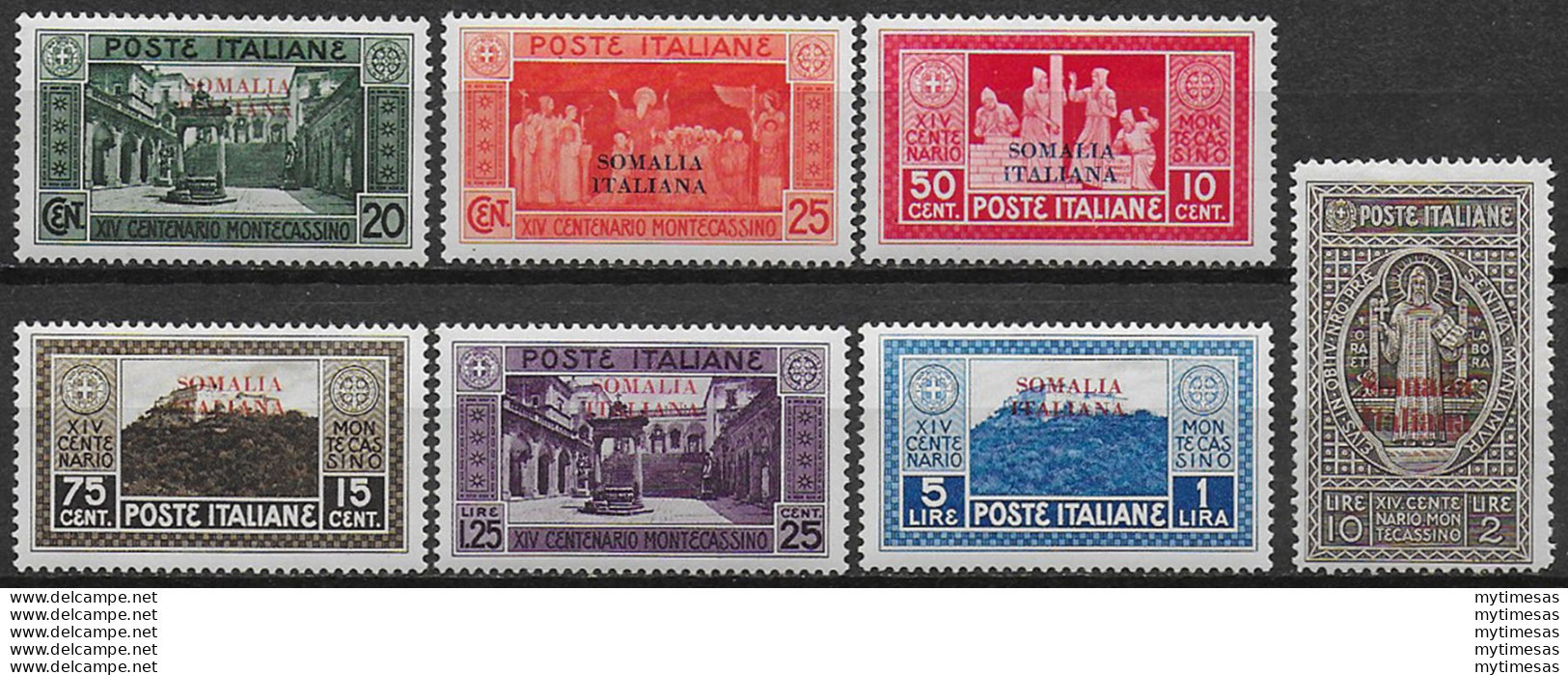 1929 Somalia Montecassino 7v. MNH Sassone N. 123/29 - Andere & Zonder Classificatie