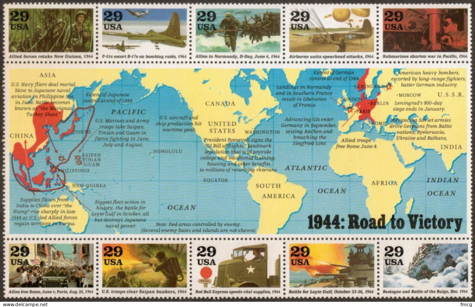 1994-1944: Road To Victory - Sheet Of 10, Mint Never Hinged - Ongebruikt