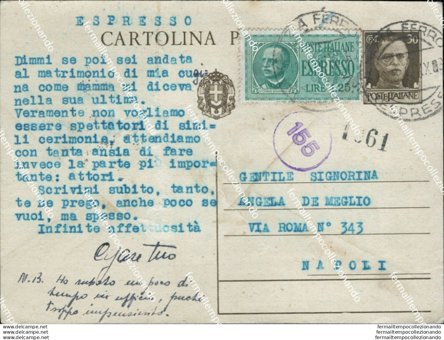 Bm538 Regno Intero Postale  + Espresso Lire 1,25  1942 - Marcophilie