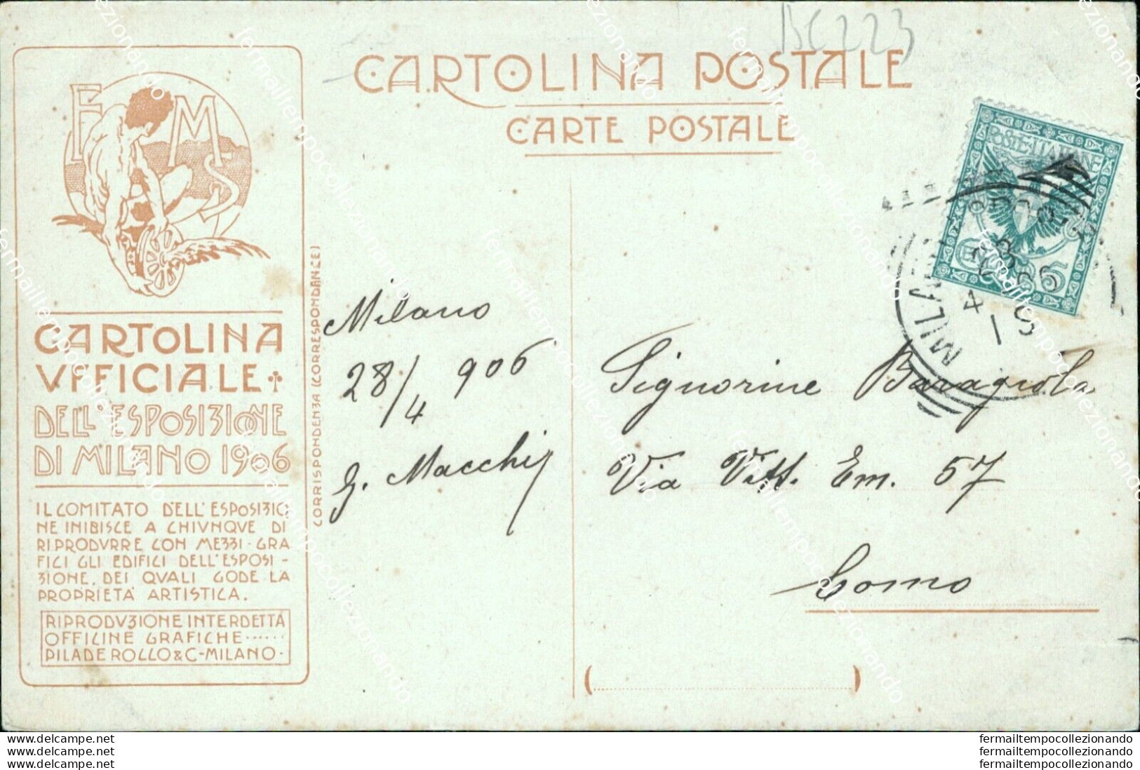 Bc223 Cartolina Milano Citta' Esposizione 1906 - Milano (Milan)