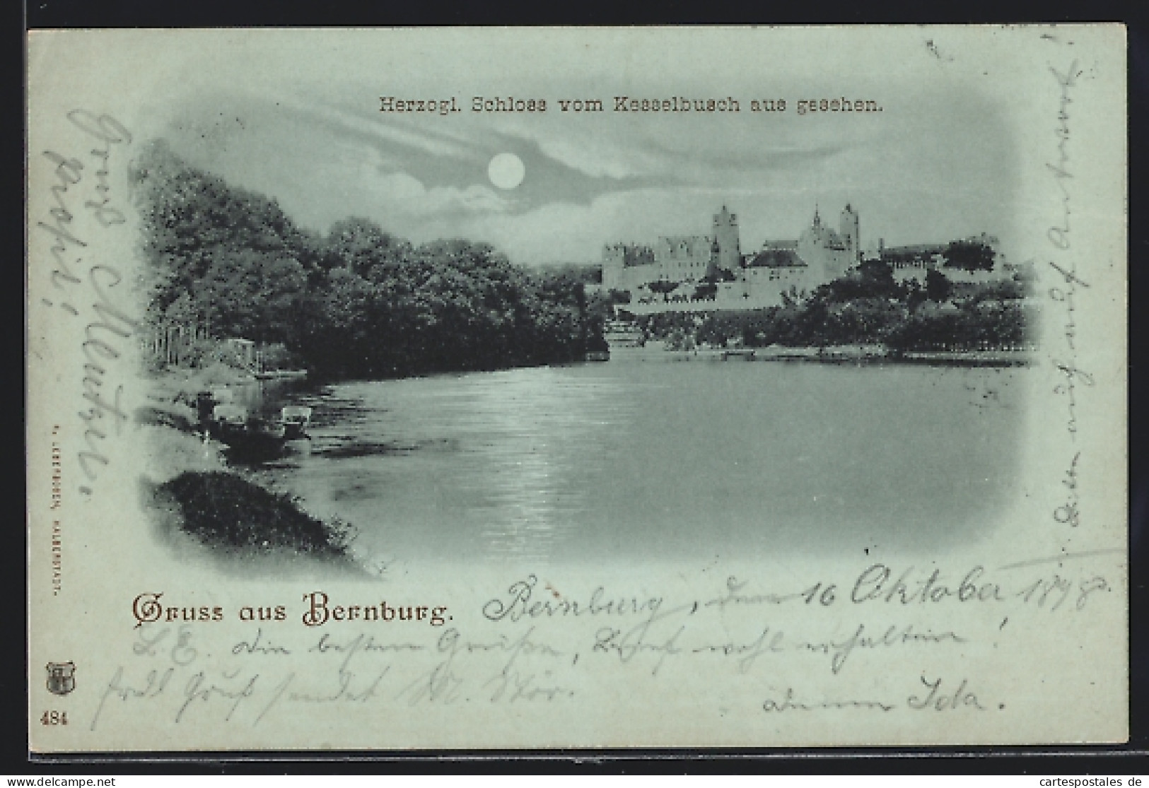 Mondschein-AK Bernburg, Herzogliches Schloss Vom Kesselbusch Gesehen  - Bernburg (Saale)