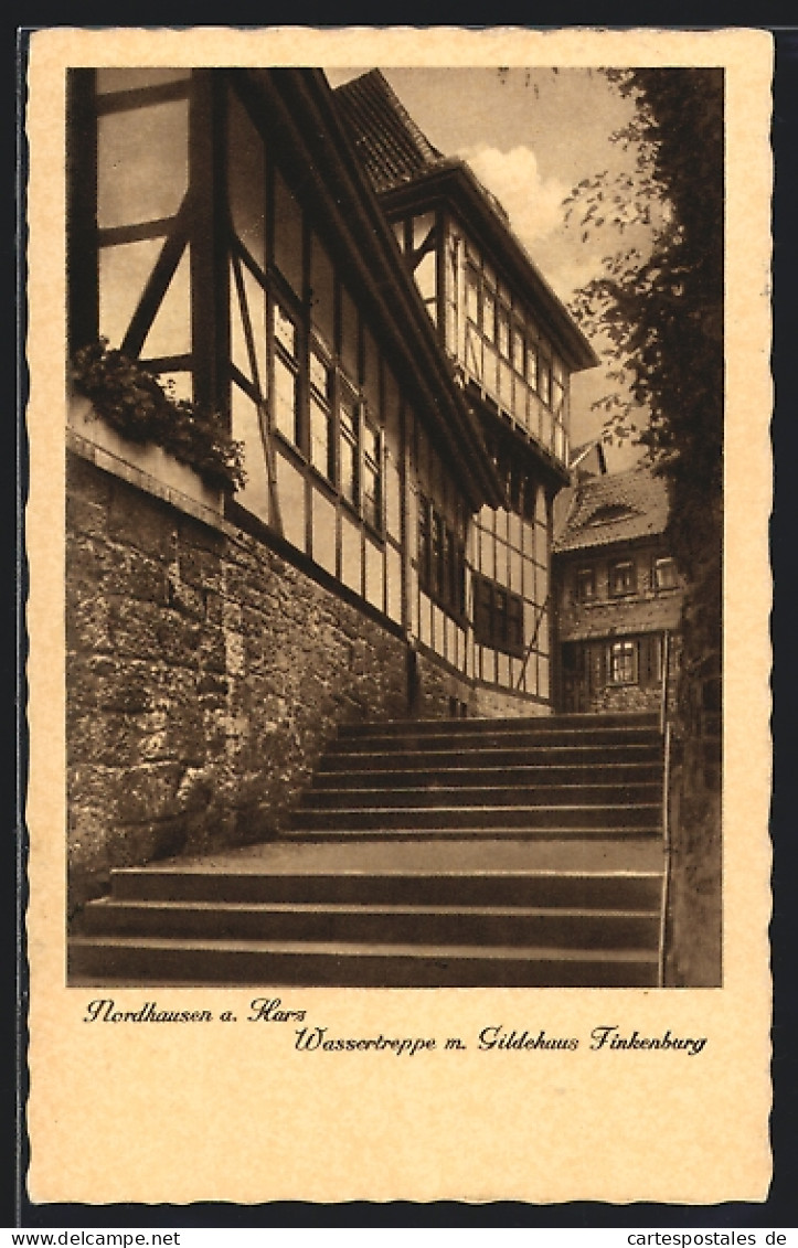 AK Nordhausen, Wassertreppe M. Gildenhaus Finkenburg  - Nordhausen