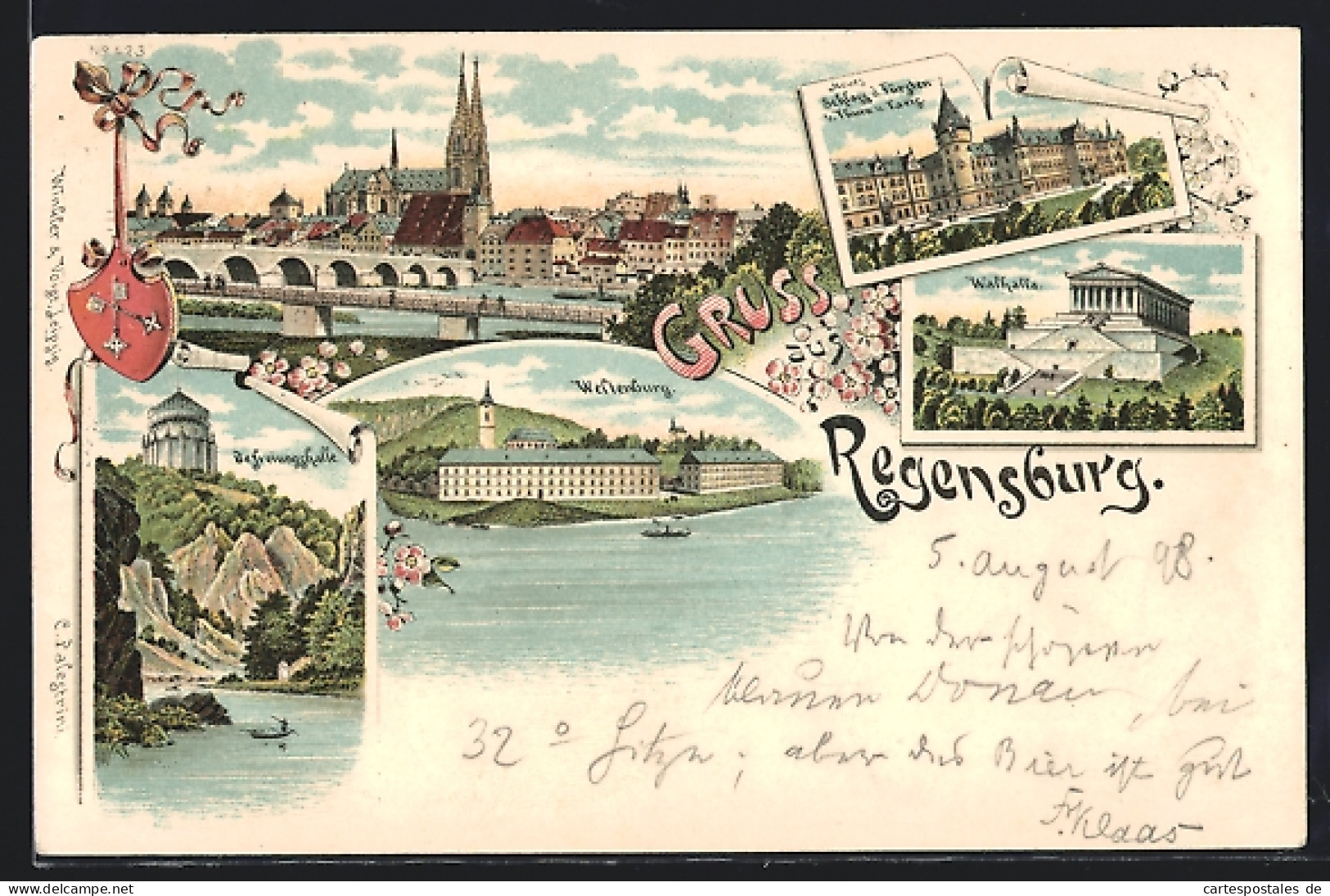 Lithographie Regensburg, Walhalla, Westenburg, Befreiungshalle  - Regensburg