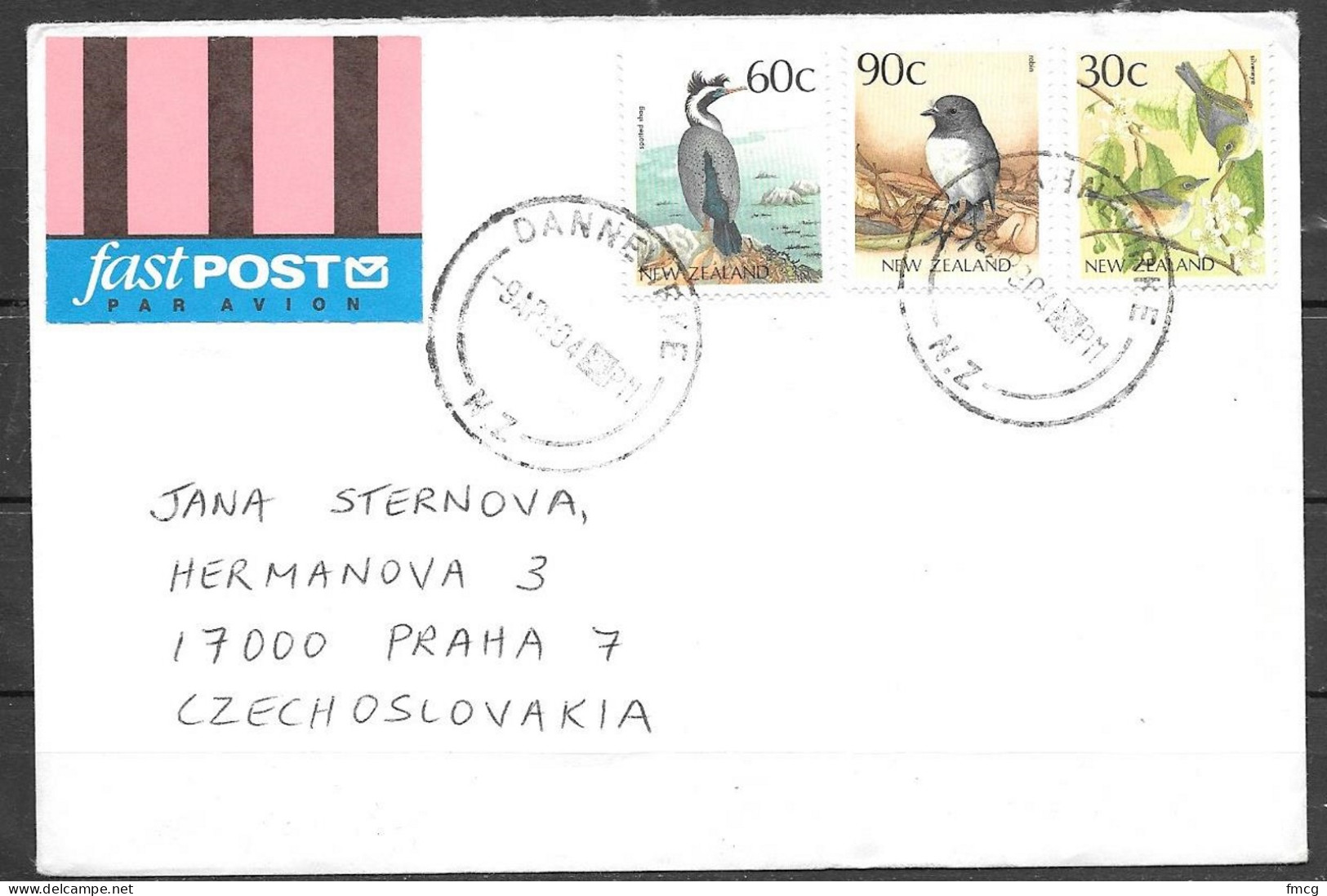 1990 Dannevieke (9 Apr), 3 Different Bird Stamps, To Czechoslovakia - Covers & Documents