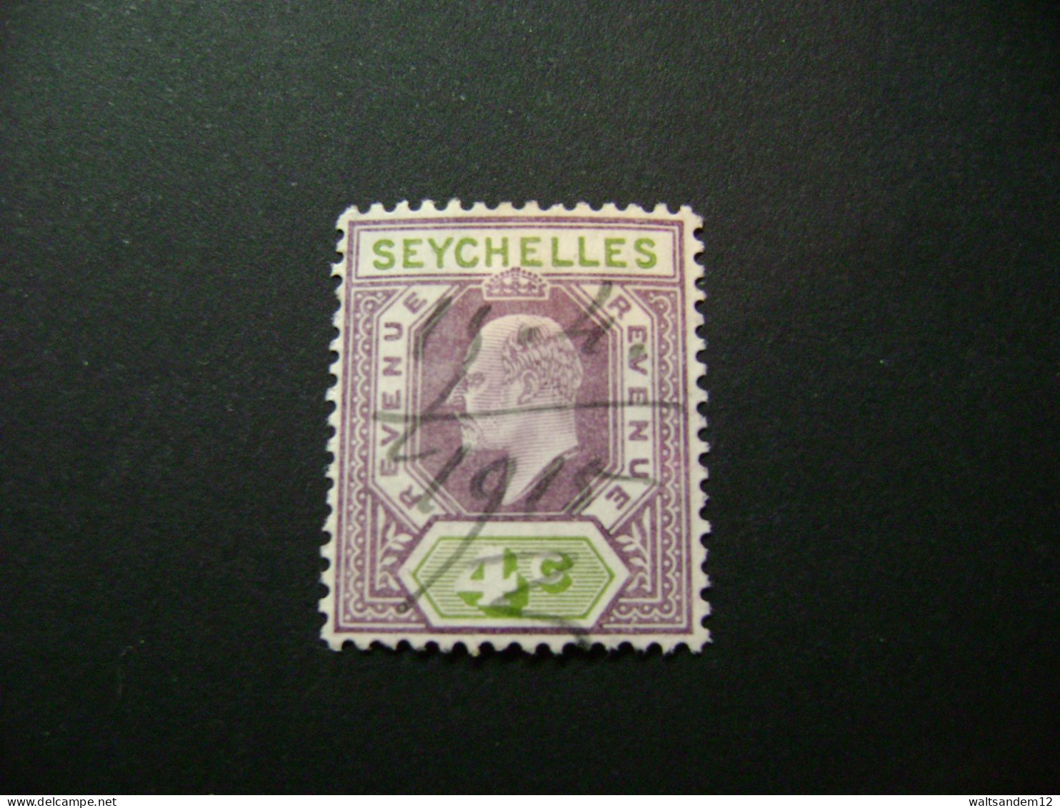 Seychelles 1906 KE VII - 4c Used Revenue Stamp - Seychelles (...-1976)