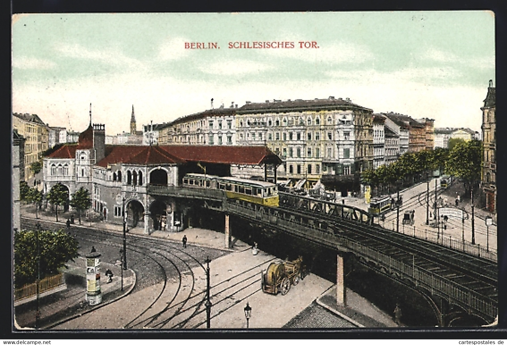 AK Berlin-Kreuzberg, U-Bahn Schlesischers Tor Mit Litfasssäule Und Strassenbahn  - U-Bahnen