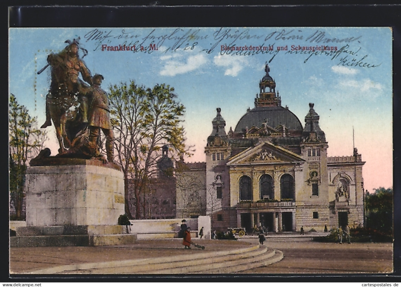 AK Frankfurt A. M., Bismarckdenkmal Und Schauspielhaus  - Frankfurt A. Main