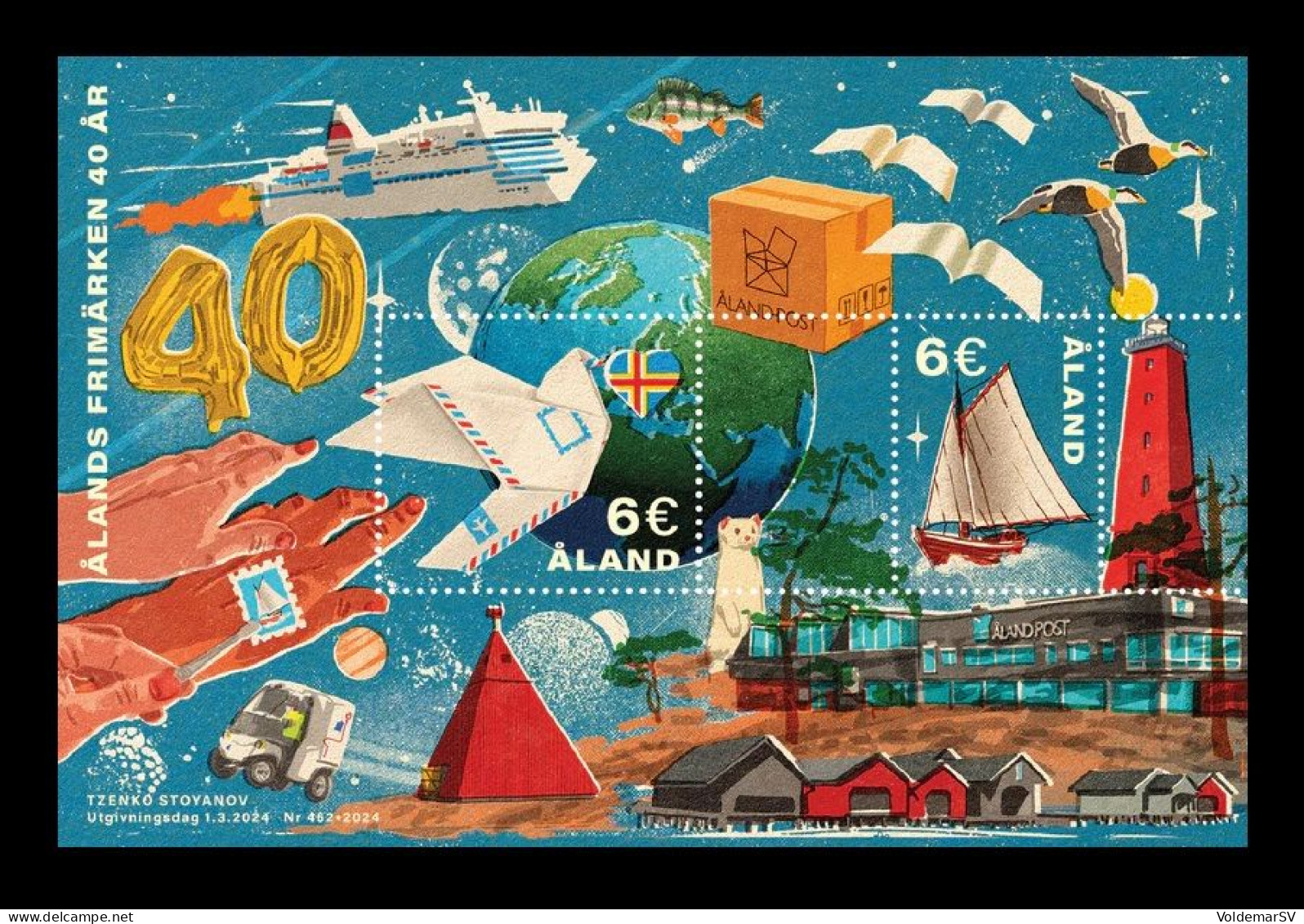 Aland 2024 Mih. 552/53 (Bl.26) 40 Years Of Aland Stamps. Liughthouse. Ships. Automobile. Fauna. Birds. Fishes MNH ** - Aland