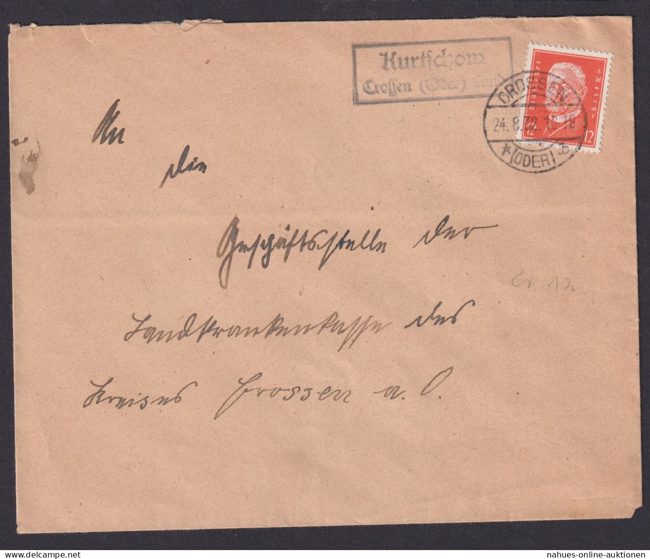 Kurtschow über Crossen Oder Brandenburg Deutsches Reich Brief Landpoststempel - Lettres & Documents