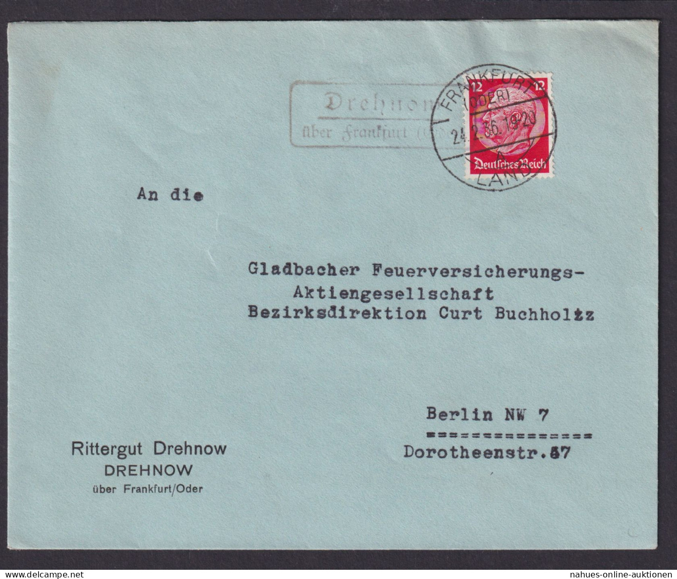 Drehnow über Frankfurt Oder Brandenburg Deutsches Reich Brief Landpoststempel - Lettres & Documents