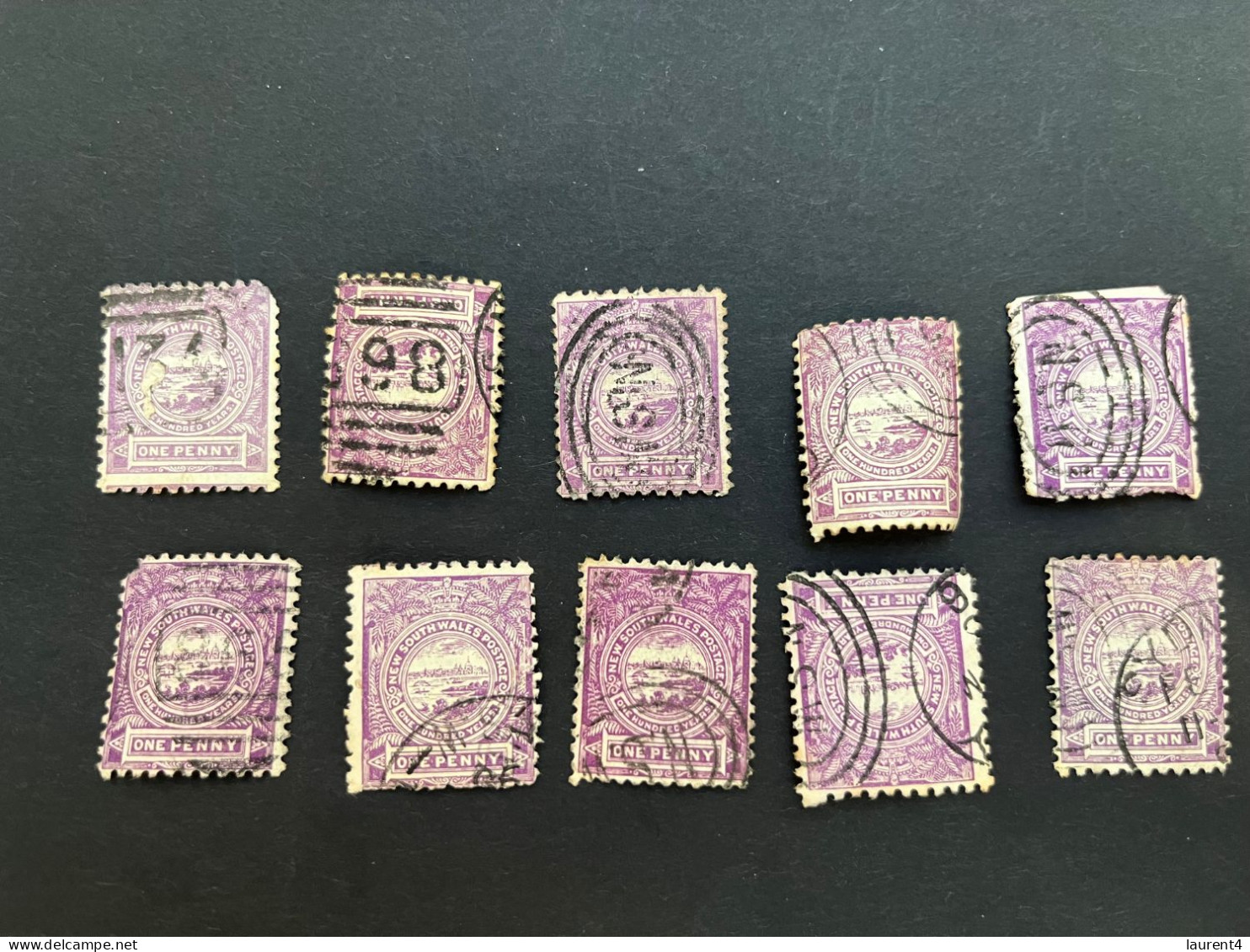 (stamps 7-5-2024) Very Old Australia Stamp - NSW One Penny X 10 Stamps - Gebruikt