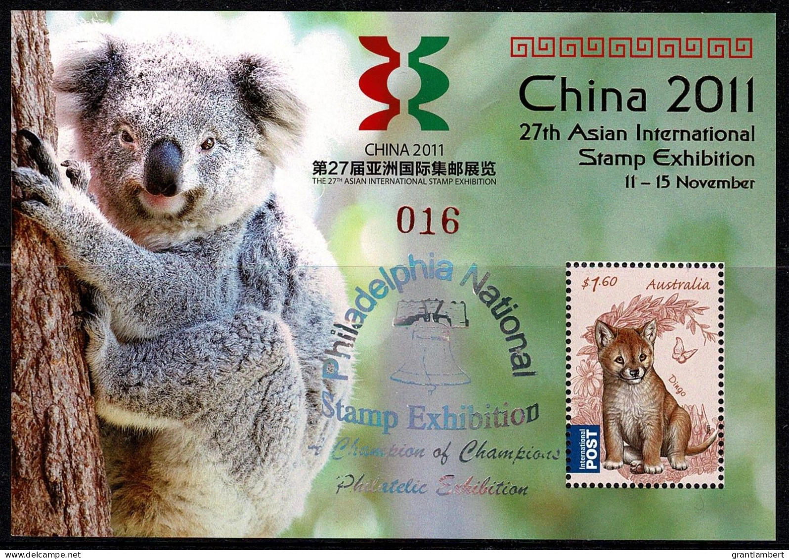 Australia 2011 China 2011 Exhib. Minisheet OP Philadelphia National Ex. 016 MNH - Neufs