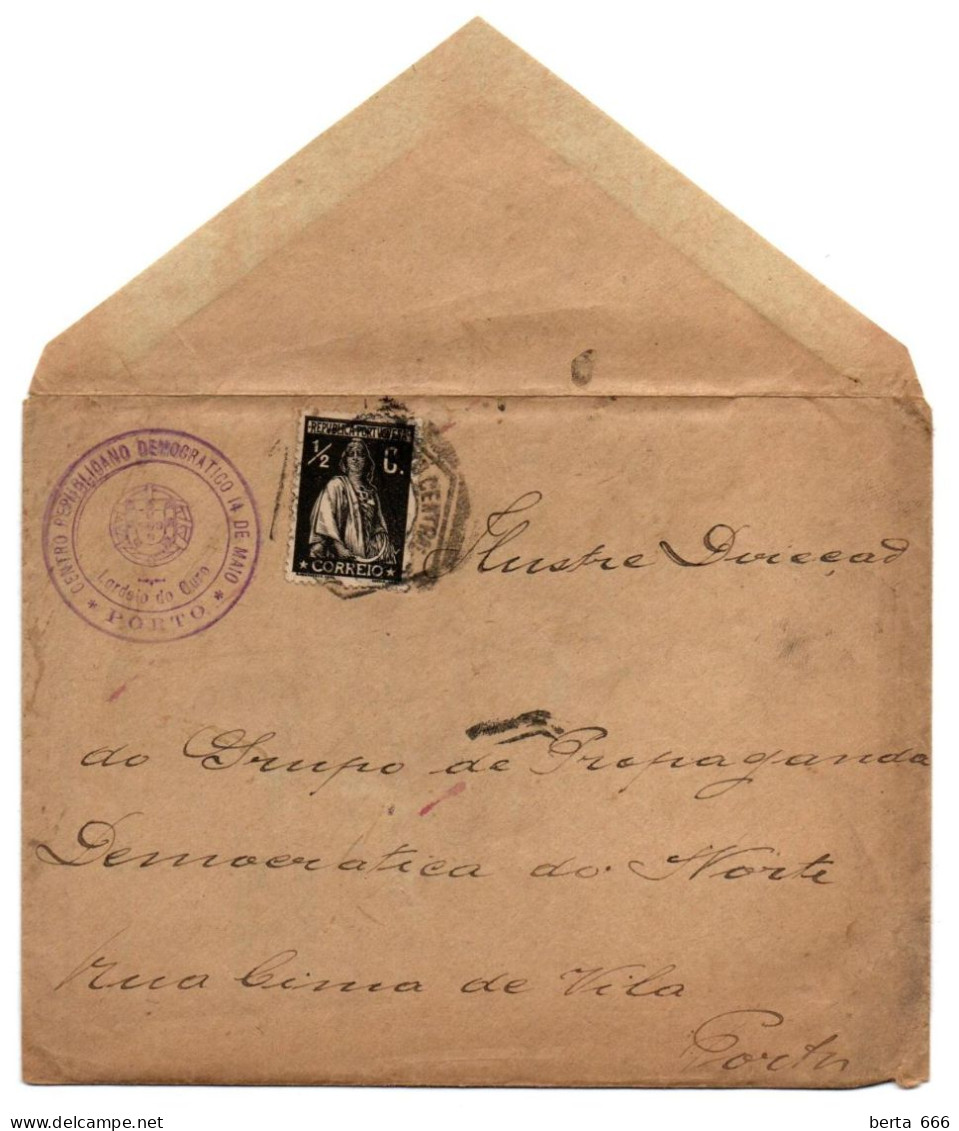 Centro Republicano Democratico 14 De Maio * Lordelo Do Ouro - Porto * Cover & Letter 1915 - Documenti Storici