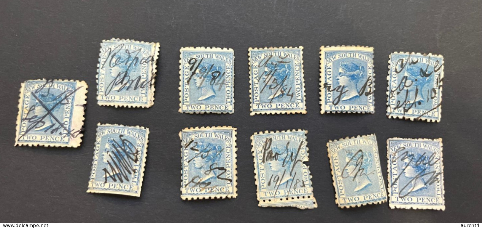 (stamps 7-5-2024) Very Old Australia Stamp - NSW 2 Pence X 11 Stamps  (signed) - Usados