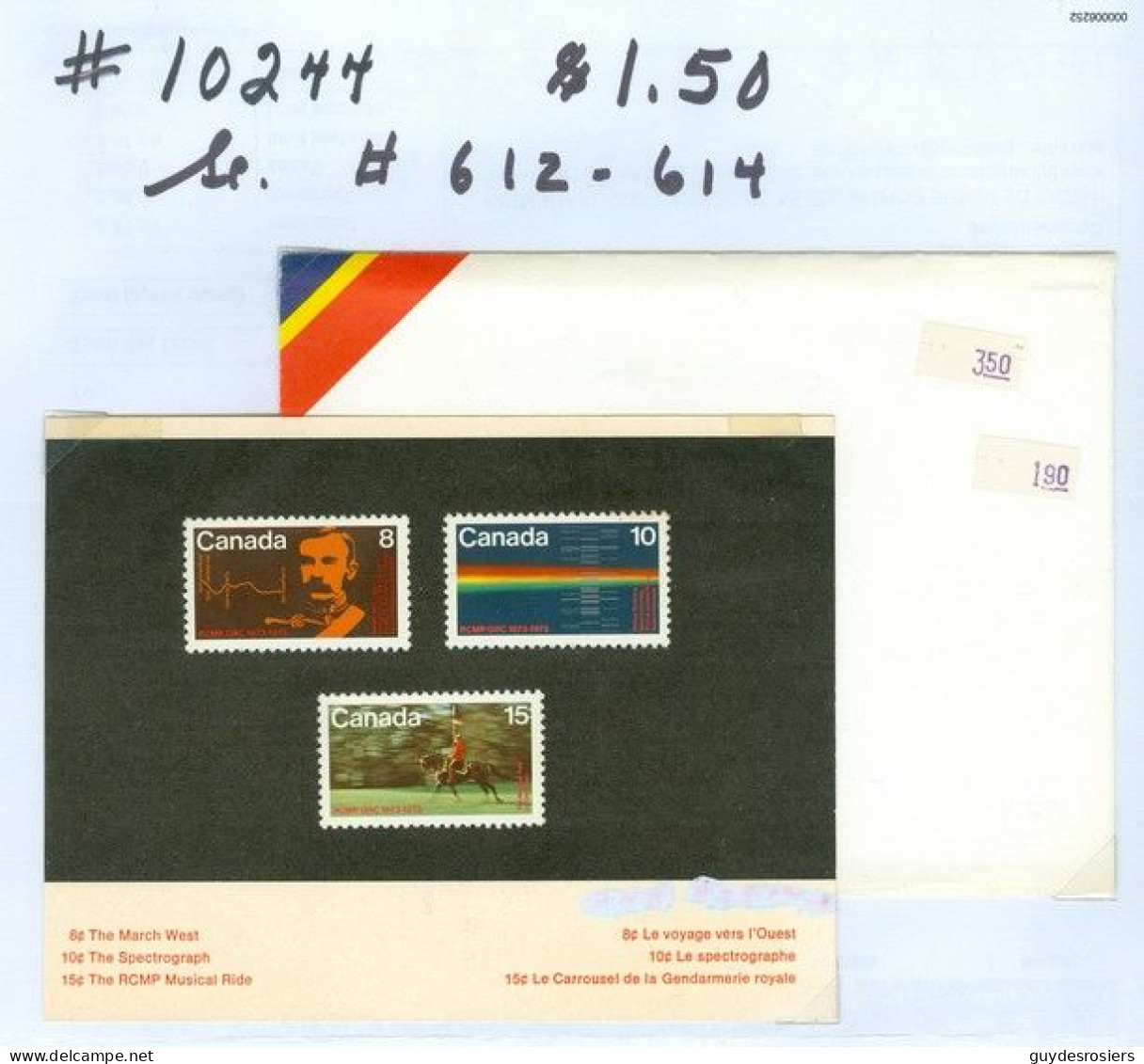 Mounted Police Montée; GRC / RCMP; Gendarmerie; Sc. # 612 - 614; Carte Souvenir Card ENDOMMAGÉE  / DAMAGED+ Env. (10244) - Used Stamps