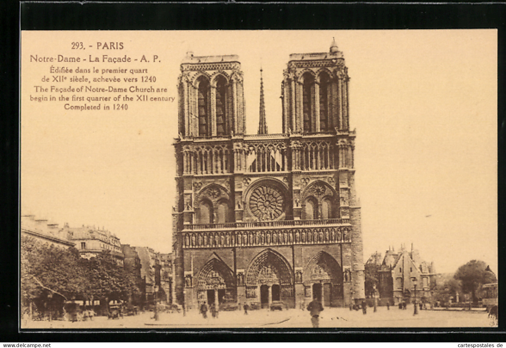 AK Paris, Cathédrale Notre-Dame, Die Im XII. Jahrhundert Begonnene Und 1240 Fertiggestellte Fassade  - Autres & Non Classés