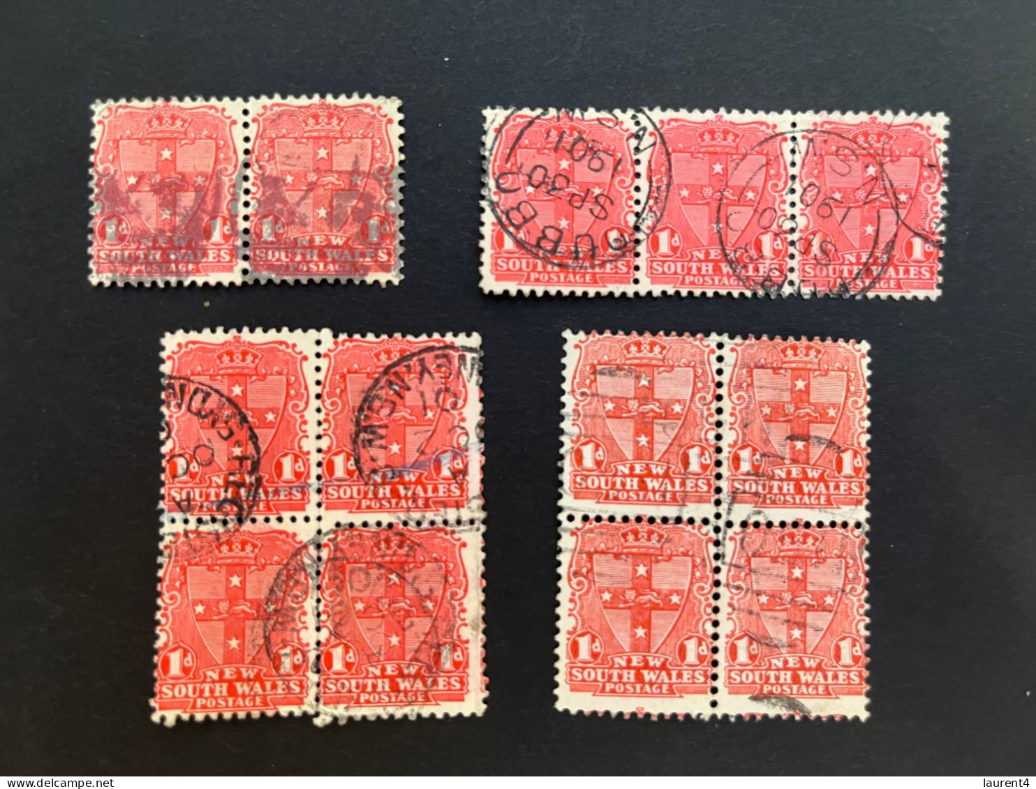 (stamps 7-5-2024) Very Old Australia Stamp - NSW - 1d (13 Stamps In Bloc) - Gebruikt