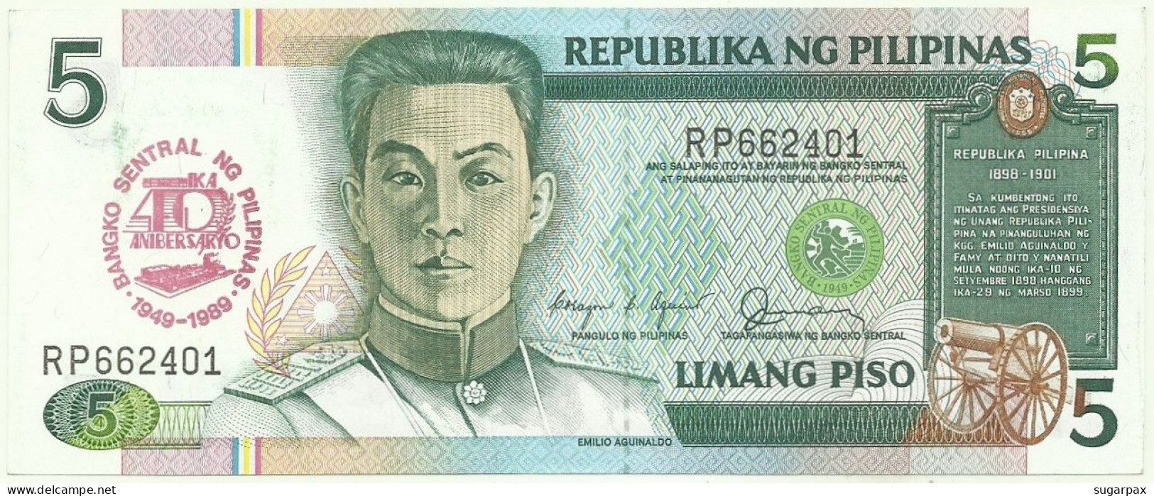 PHILIPPINES - 5 Piso - 1989 - Pick 177.a - Unc. - 40th Anniversary Of Central Bank - Commemorative Issue - Serie RP - Filippijnen