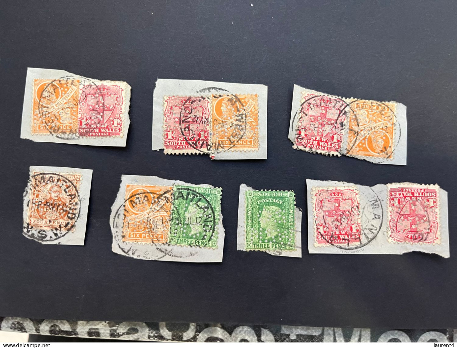(stamps 7-5-2024) Very Old Australia Stamp - SELECTION Of 12 PERFIN Stamps (perforée On Paper) - Perforés