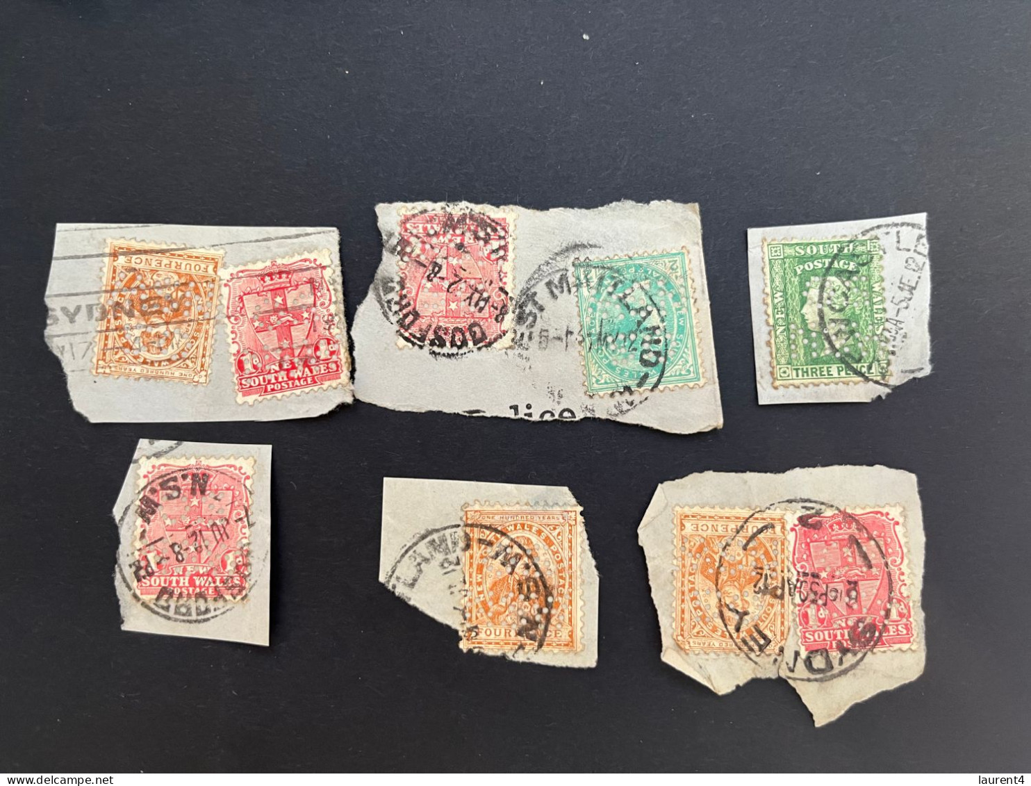 (stamps 7-5-2024) Very Old Australia Stamp - SELECTION Of 9 PERFIN Stamps (perforée On Paper) - Perforadas