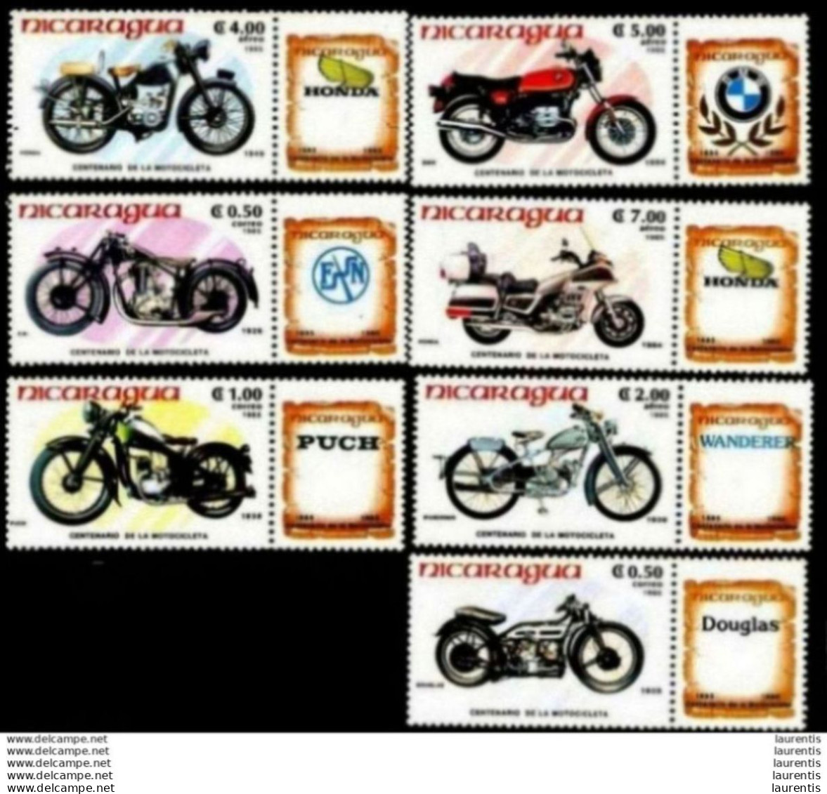 629  Motorcycles - Nicaragua Yv 1368-70 + Air Mail - MNH - 1,95 (9) - Motorräder