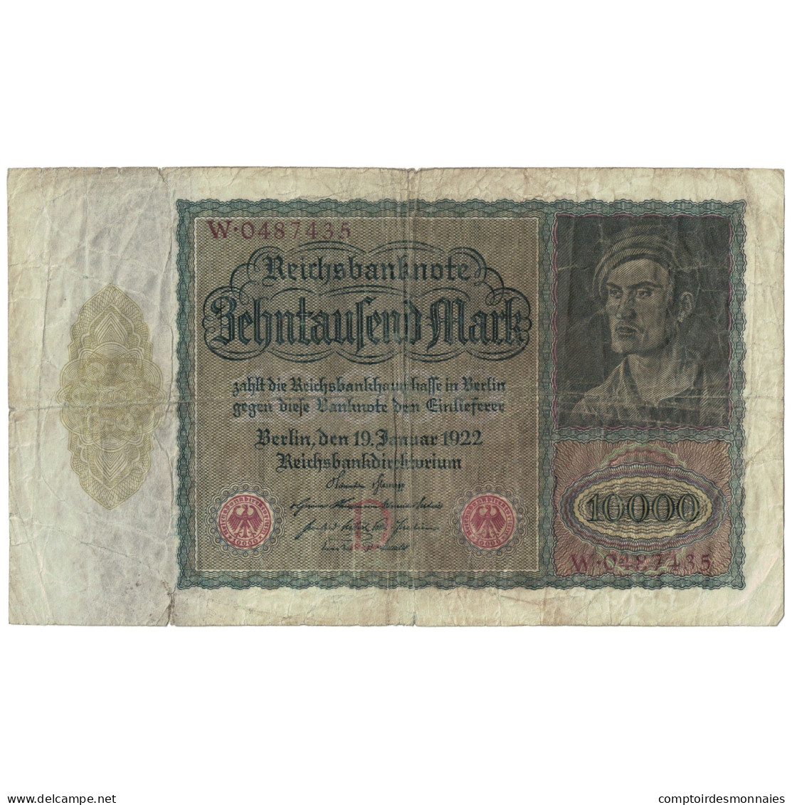 Billet, Allemagne, 10,000 Mark, 1922, 1922-01-19, KM:71, B - 10000 Mark