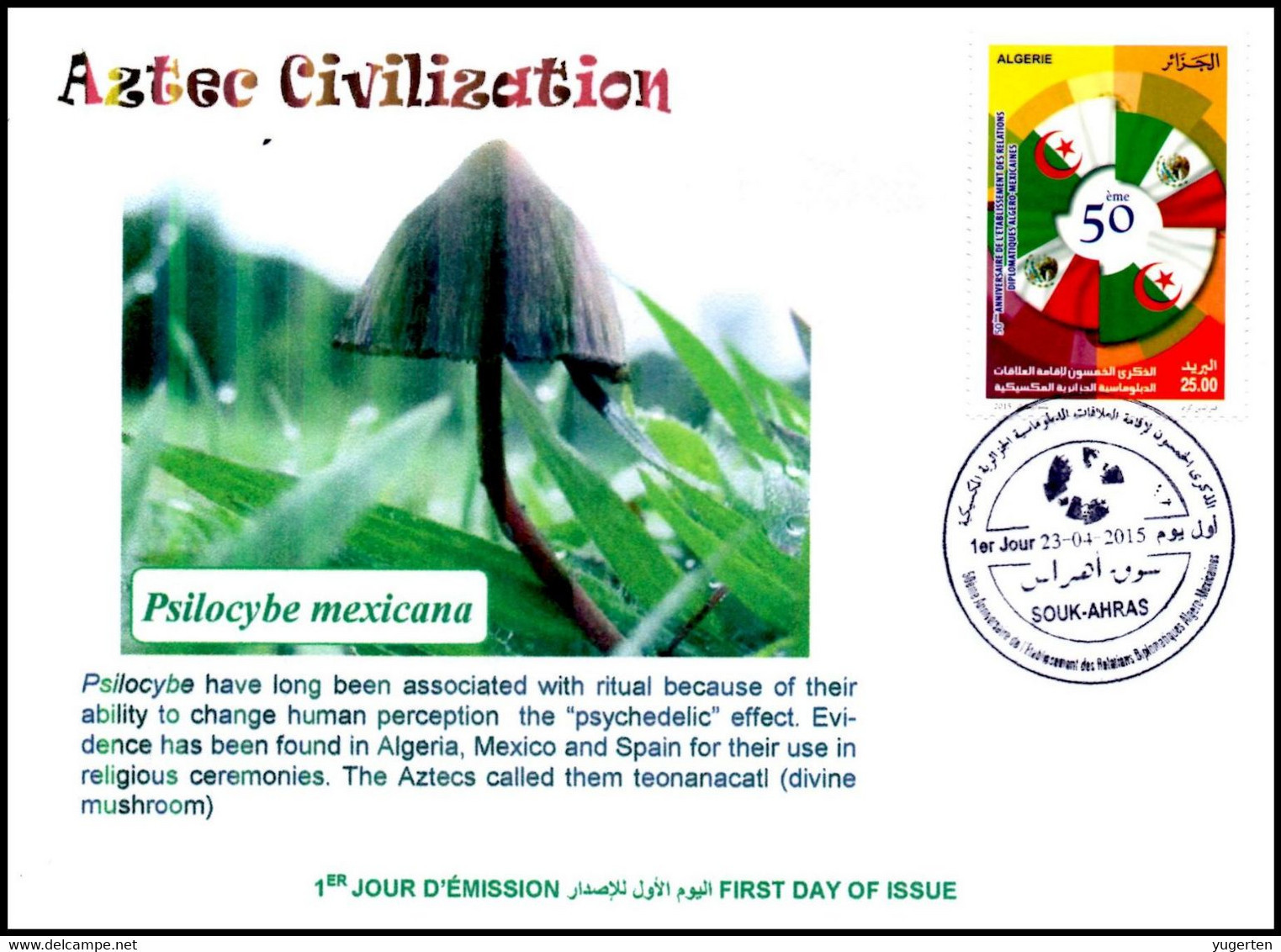 DZ 2015 - FDC - Hallucinogenic Mushrooms Aztec Civilization - Mexico Champignons Pilze Hongos Hallucinogens Drugs - Pilze