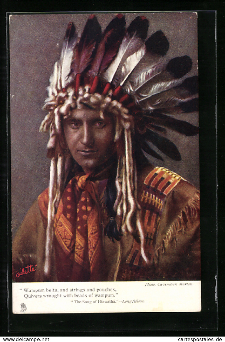 AK Porträtbild Vom Hiawatha Häuptling  - Indiaans (Noord-Amerikaans)