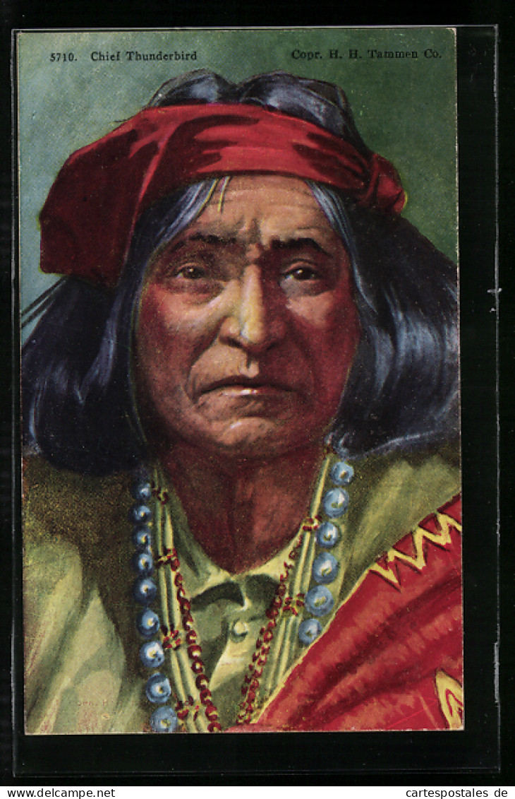 AK Indianer Chief Thunderbird, Portrait Mit Rotem Stirnband  - Indiani Dell'America Del Nord