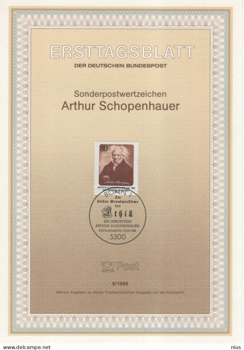 Germany Deutschland 1988-08 Arthur Schopenhauer, German Philosopher, Canceled In Bonn - 1981-1990
