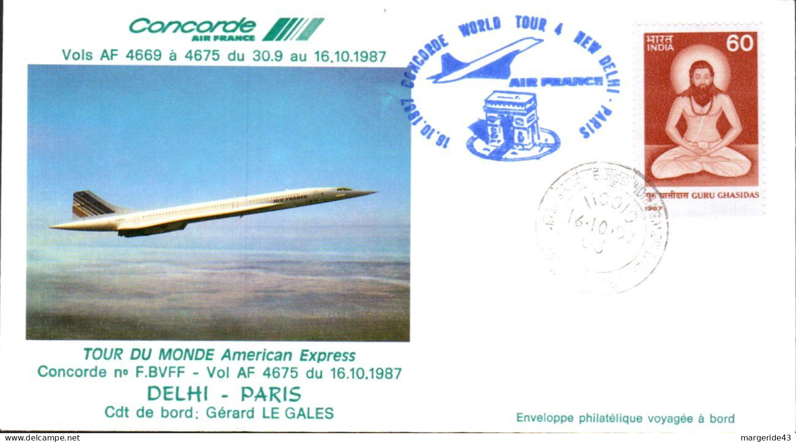 CONCORDE TOUR DU MONDE AMERICAN EXPRESS 1987 DELHI-PARIS - Concorde