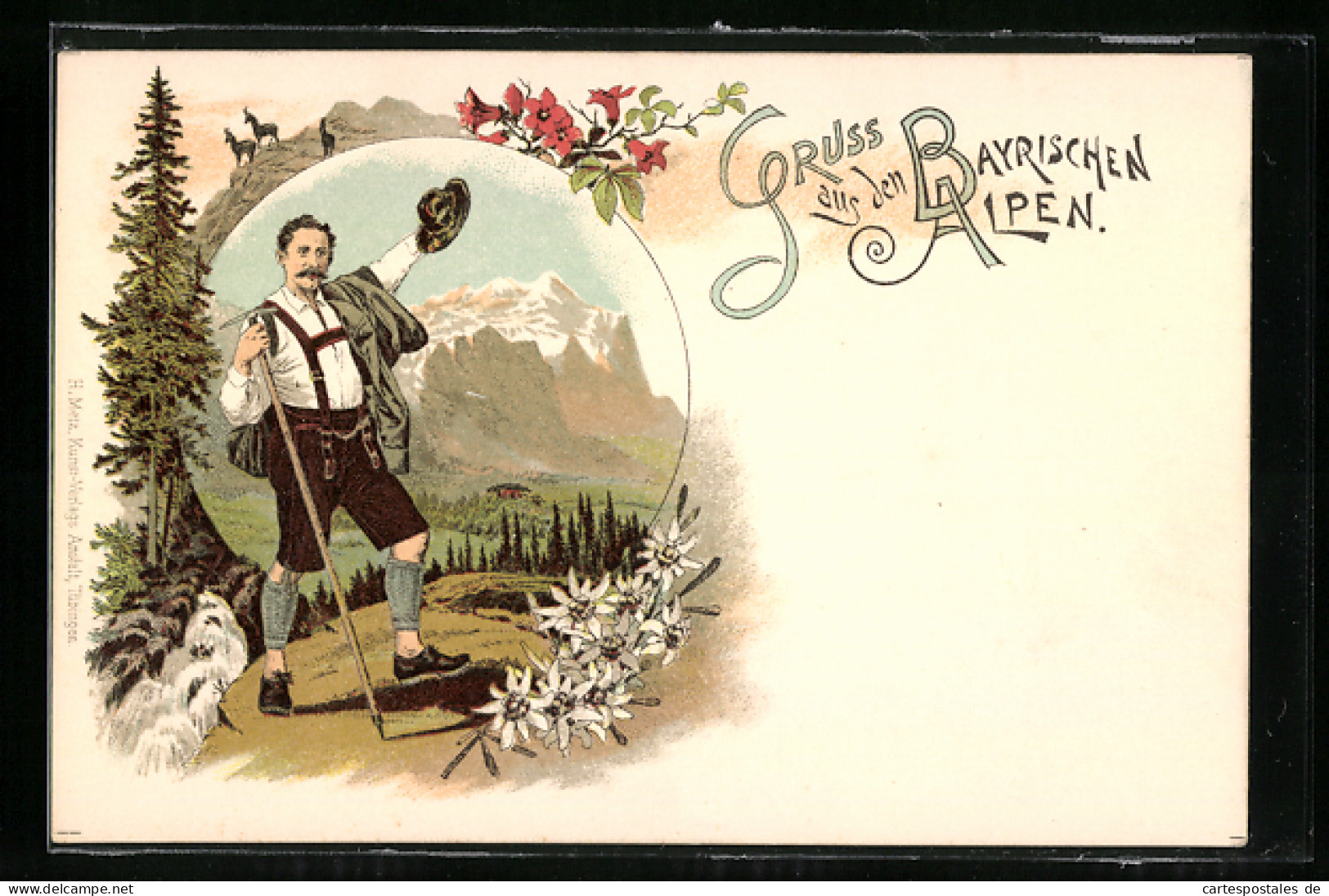 Lithographie Bergsteiger Beim Grüssen  - Mountaineering, Alpinism