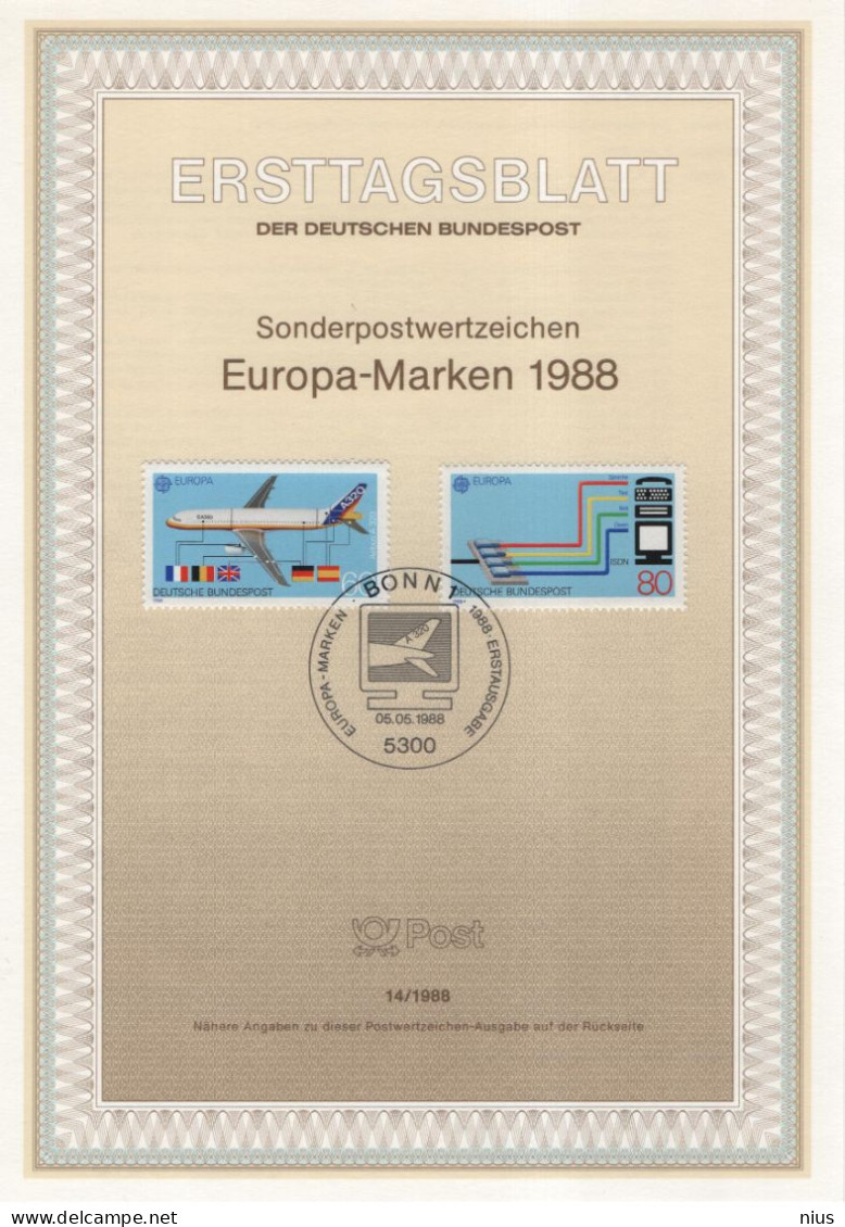 Germany Deutschland 1988-14 Europa-Marken CEPT, Airbus A 320 Plane Aviation, ISDN, France Spain Belgium UK, Bonn - 1981-1990