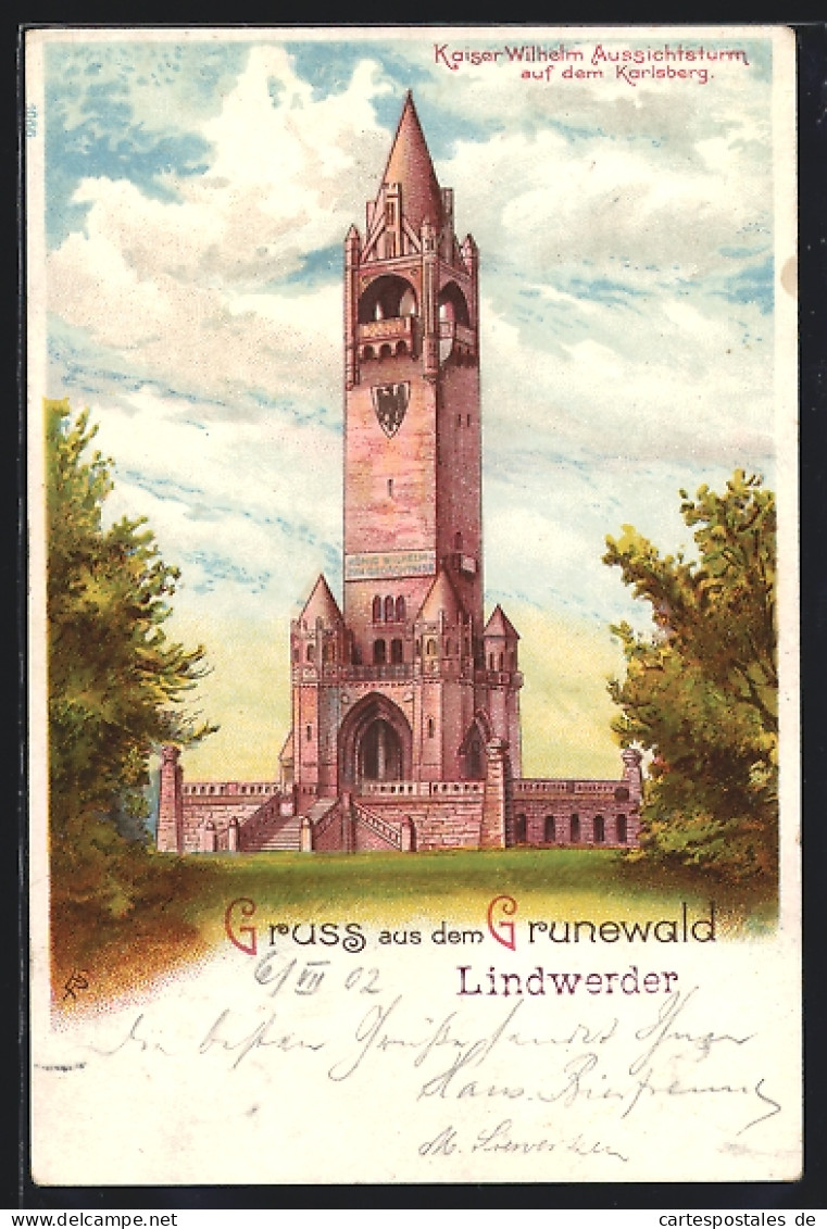 Lithographie Berlin-Grunewald, Blick Zum Kaiser Wilhelm Aussichtsturm  - Grunewald