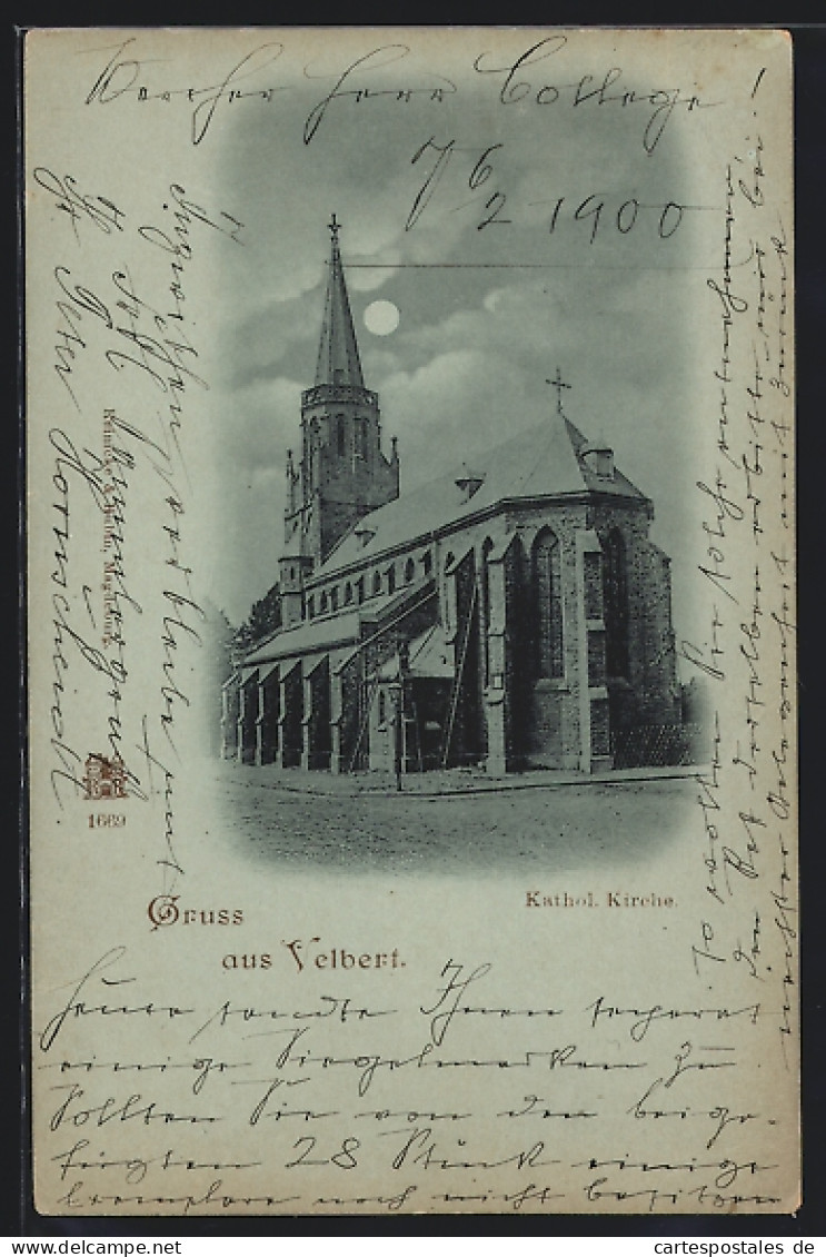 Mondschein-AK Velbert, An Der Kathol. Kirche  - Velbert