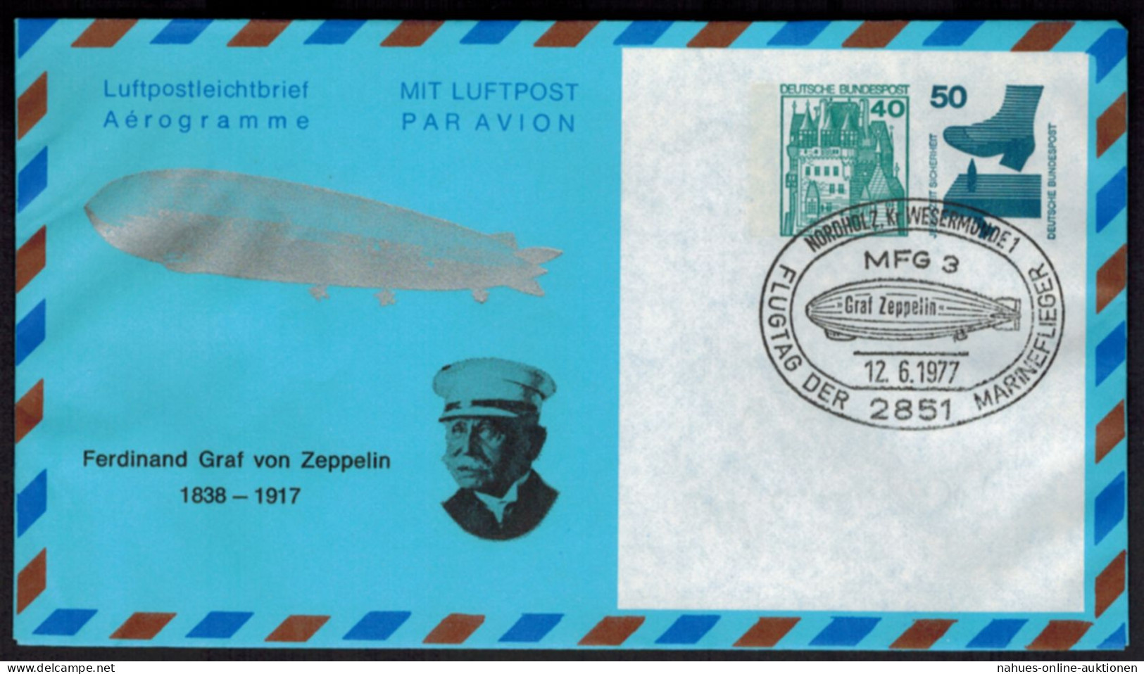 Privat Ganzsache Zeppelin Flugtag Marineflieger 2 WST Unfall + B & S Nordholz - Privé Postkaarten - Gebruikt