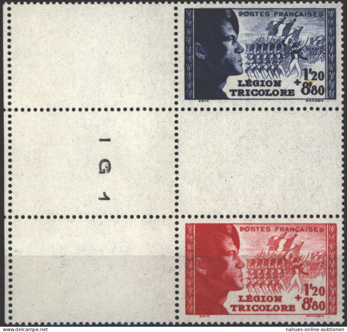 Frankreich 576-577 Légion Tricolore 1942 Dreierstreifen Vom Rand Mit DV ** MNH - Brieven En Documenten